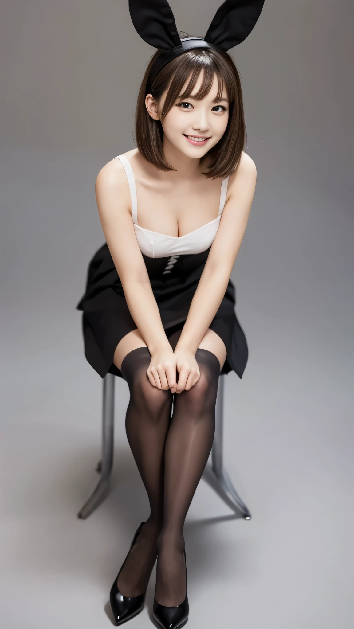 Show entire body, feet in view, 16y.o., gorgeous pale skin Latina female, short curly clown Afro, red hair, perfect body, 8k resolution, American school uniform, black pantyhose, no shoes, aerial view, sitting on floor, legs open, , smiling, bedroom, luxurious apartment, huge windows, nyc, afternoon,