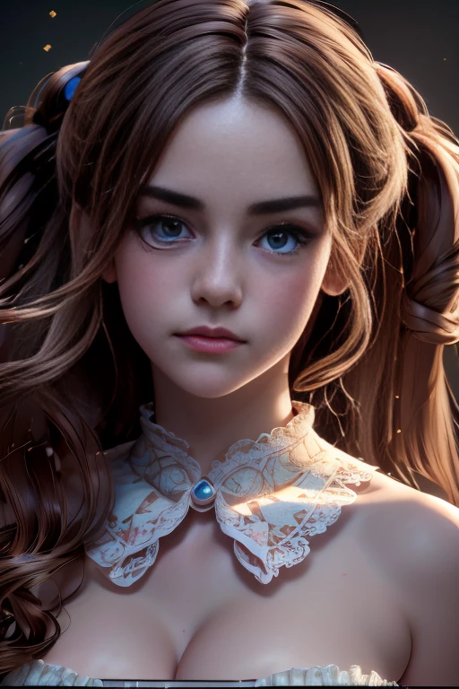 cute anime ta girl, 1girl, beautiful detailed eyes, beautiful detailed lips, extremely detailed face, long eyelashes, light brown hair, twin tails, brown eyes, porcelain skin, white lace dress, frilly skirt, lace collar, holding flower, , kawaii, cinematic lighting, (best quality,4k,8k,highres,masterpiece:1.2),ultra-detailed,(realistic,photorealistic,photo-realistic:1.37),extremely detailed, intricate details, soft colors, pastel palette, natural lighting, delicate, elegant