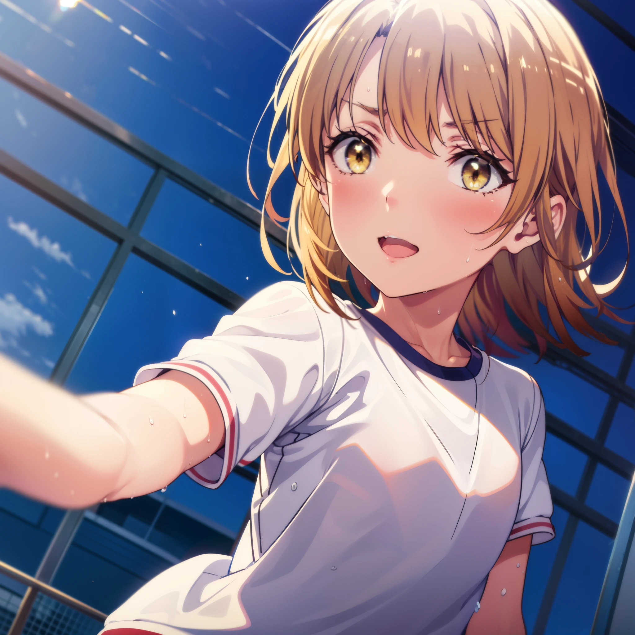 irohaisshiki, iroha isshiki, short hair, Brown Hair, (Brown eyes:1.5), smile,Open your mouth,Sweat,Wet Skin,Wet clothes,Sportswear,Bloomers,sneakers,So that the whole body goes into the illustration,running,Looking up from below,running,
Destroy outdoors, School playground,
壊す looking at viewer,Systemic
break (masterpiece:1.2), highest quality, High resolution, unity 8k wallpaper, (figure:0.8), (Beautiful fine details:1.6), Highly detailed face, Perfect lighting, Highly detailed CG, (Perfect hands, Perfect Anatomy),