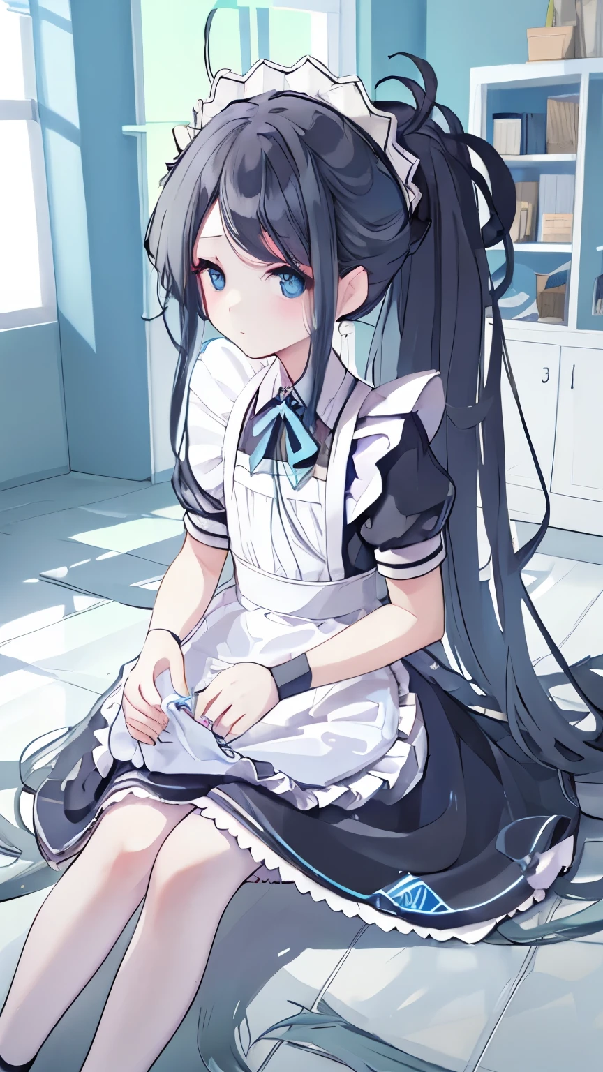 ((Blue Archive)))、Maid clothes、Alice、Girl sitting、room、Play games、ブルアカAlice、Alice