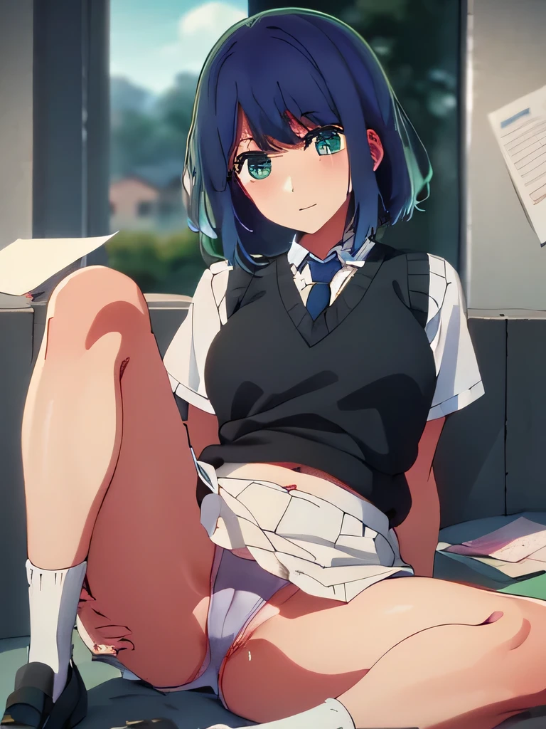 Beautiful lighting, One Girl, solo, Akane, White shirt, Sweater vest, Black vest, Blue tie,score_9, score_8_up, score_7_up, source_anime, uncensored, rating_questionable,
masterpiece, best quality, high quality, highres, unity 8k, official art, official style, official wallpaper,
extremely detailed, ultra detailed, absurdres
BREAK
1girl, solo, sitting, skinny,
(hand on head:1.1), leaning back, (knees up:1.1), open legs,
medium breasts, navel, straight-on
BREAK
beautiful detailed face, detailed eyes,(clenched mouth:0.6), head tilt, (blush:1.1),
beautiful detailed skin, detailed clothes, socks, loafers,
detailed panties, pussy juice stain
BREAK
(dusk:1.4), warm lighting, detailed shading, (blurry foreground:1.2),
(falling paper:1.4), messy floor, (vibrator in panties:1.1), cable, remote-controller,
indoors, school, (hallway:1.1),
detailed background