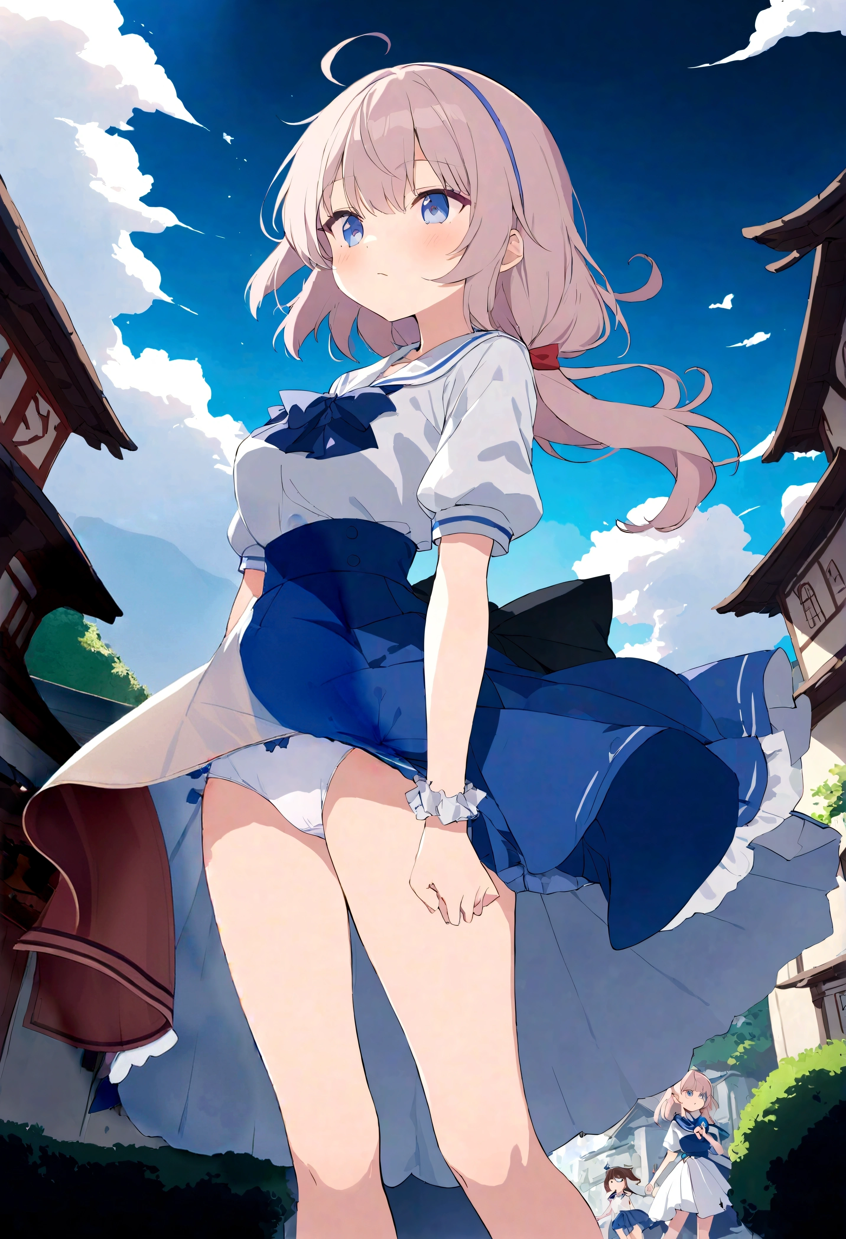 The skirt is now bigger and puffed up by the wind.
