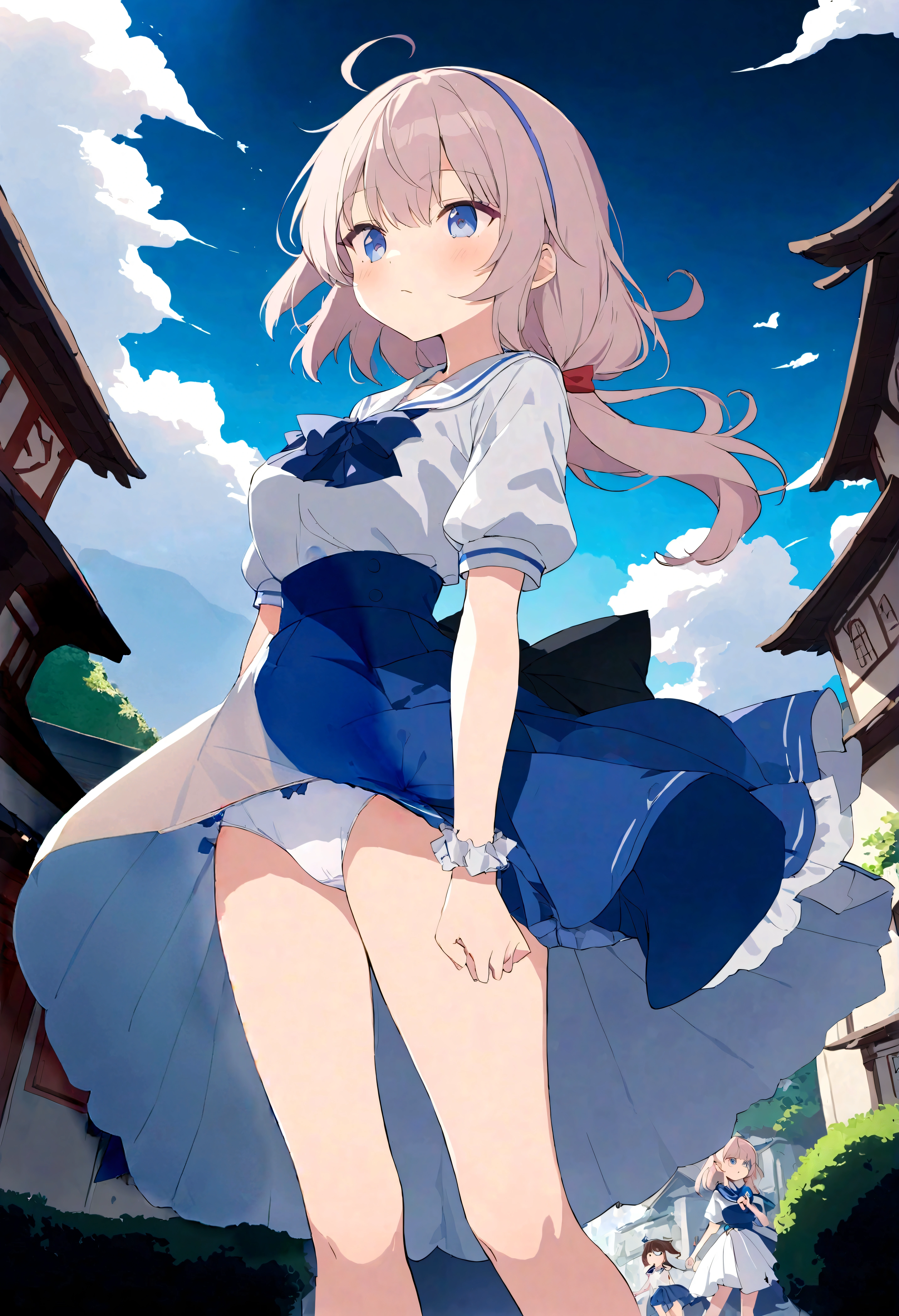 The skirt is now bigger and puffed up by the wind.