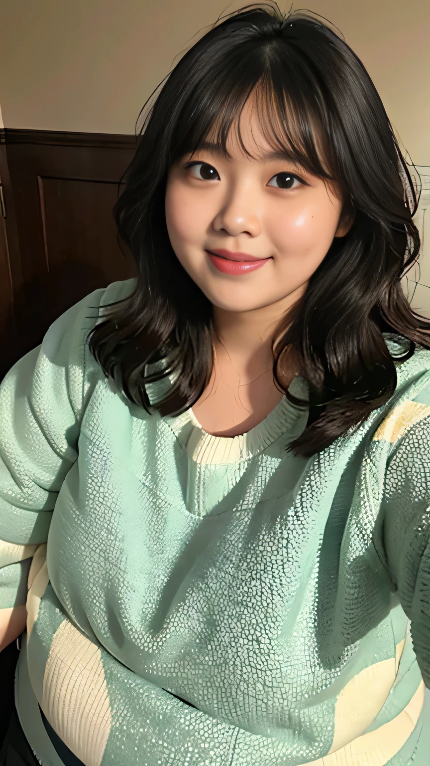 Fat Woman， Obese, Big Size, Round face, Double chin, Overweight,Shoulder-length fluffy hair , golf，Looking at the camera，smile、