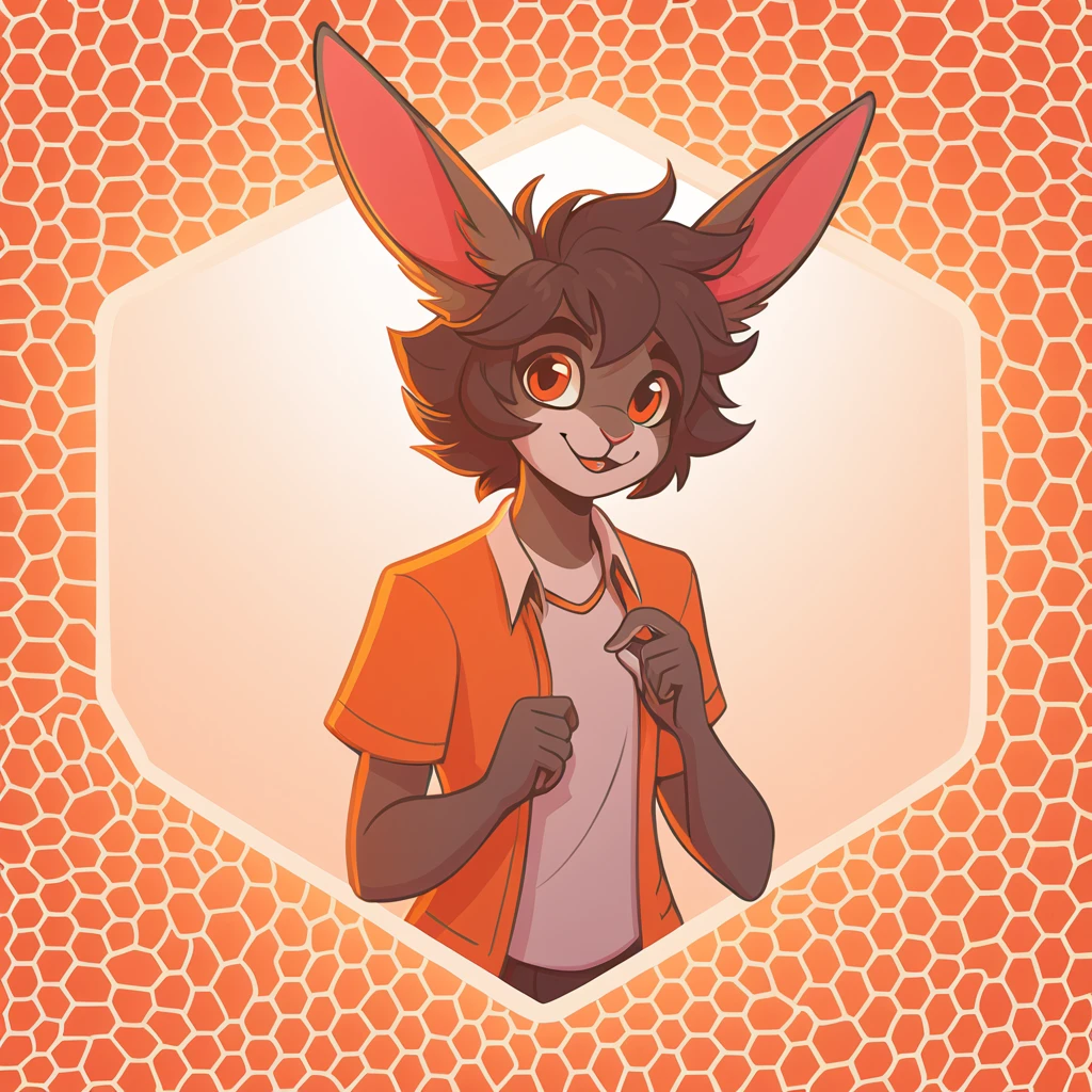 Israfil in rabbit honeycomb art style with background