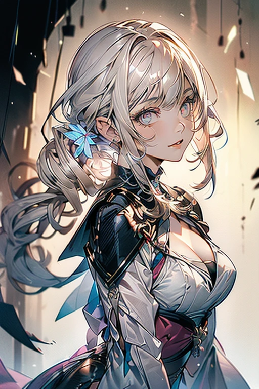 beautiful illustration, (natural side lighting, movie lighting),
looking away, (face focus, upper body, from below), 1 girl, japanese, high school girl, , perfect face, perfect body, cute and symmetrical face, shiny skin, babyface, tiny,
(short hair:1.6, (low ponytail):1.6, long sideburns, light brown hair), asymmetrical bangs, dark blue eyes, big eyes, drooping eyes, (middle breasts, posed cleavage,seductive thighs, big ass),