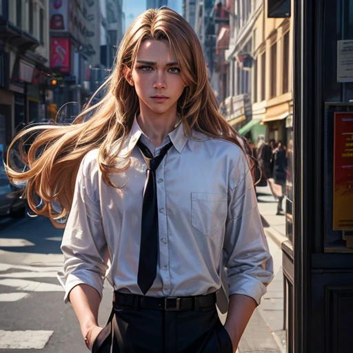 movie poster, butterfly, SF, movie, atmosphere, null, male and female couple, Blonde and long-haired woman, Adult, (realism: 1.4), highest quality, masterpiece, male, thin, (1 person, White loose shirt, Black trousers, Audience Watch, Brown Hair, Grey Eyes, Mouth closed, Upper Body), (Idol&#39;s face, Face of Korea, Sharp eyeliner) (male), (Face Focus, Done, Lightning in the movie, (Bright Spring Theme, 短髪のmale性),((close-up of female face on background of man standing in foreground))