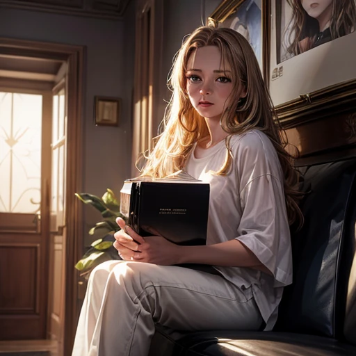 movie poster, butterfly, SF, movie, atmosphere, null,  and fe couple, Blonde and long-haired woman, Adult, (realism: 1.4), highest quality, masterpiece, , thin, (1 person, White loose shirt, Black trousers, Audience Watch, Brown Hair, Grey Eyes, Mouth closed, Upper Body), (Idol&#39;s face, Face of Korea, Sharp eyeliner)  (Face Focus, Done, Lightning in the movie, (Bright Spring Theme, Short Hair),((close-up of fe男 face on background of man standing in foreground))