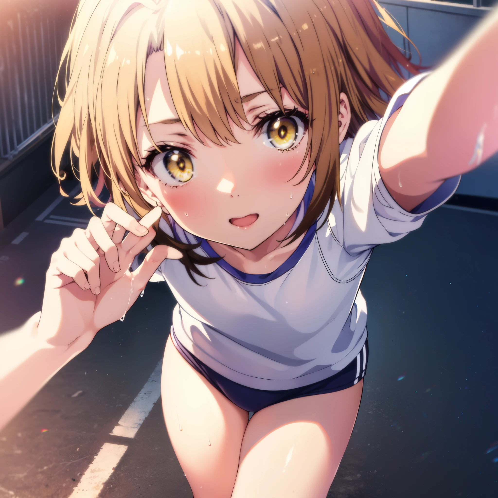 irohaisshiki, iroha isshiki, short hair, Brown Hair, (Brown eyes:1.5), smile,Open your mouth,Sweat,Wet Skin,Wet clothes,Sportswear,Bloomers,sneakers,So that the whole body goes into the illustration,running,Looking down from above,
Destroy outdoors, School playground,
壊す looking at viewer,Systemic
break (masterpiece:1.2), highest quality, High resolution, unity 8k wallpaper, (figure:0.8), (Beautiful fine details:1.6), Highly detailed face, Perfect lighting, Highly detailed CG, (Perfect hands, Perfect Anatomy),