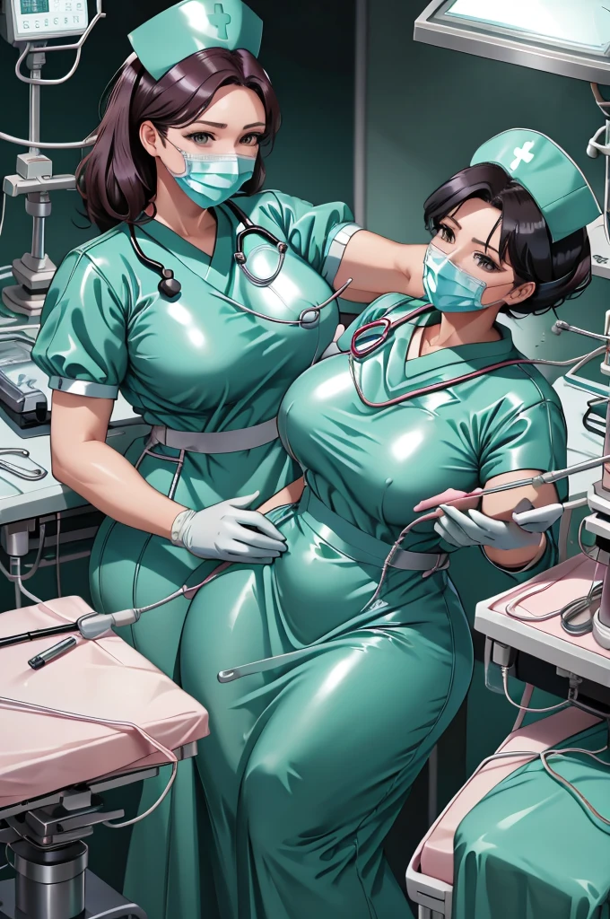 nurse uniform,hospital, latex nurse suit,nurses,busty,elbow gloves,labcoat,black hair woman,grey eyes , gigantic ,medical instruments,asian nurse,two nurses,speculum,examination room,oversize ,big ass ,strap on, lay on table ,legs spreaded,giving birth,gyno chair , dentist,Milf,latex,pink uniform,oversize breasts