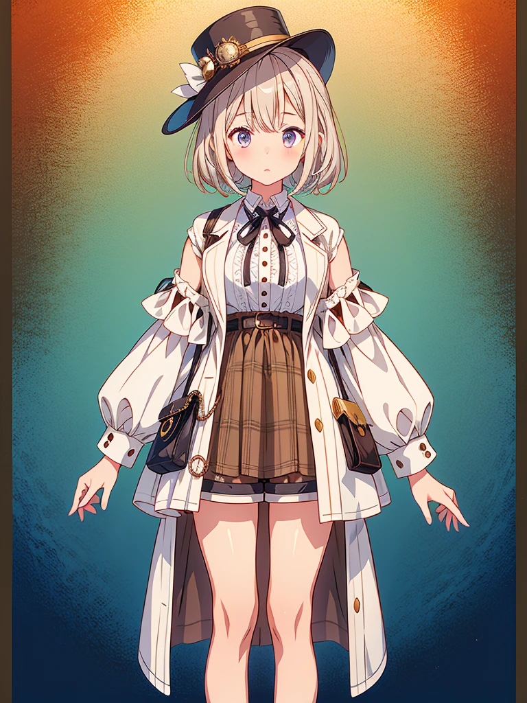 (((1girl)))、highest quality、vtuber-fullbody、Milky white short hair、Masterpiece、Official Art、The best composition、Sherlock Holmes costumes、Brown and dark brown checked herringbone hat、A poncho with the same pattern as the hat、White shirt and shorts with the same pattern as the hat、magnifying glass、Detective、A pocket watch hanging from his neck、Standing in front of the viewer、