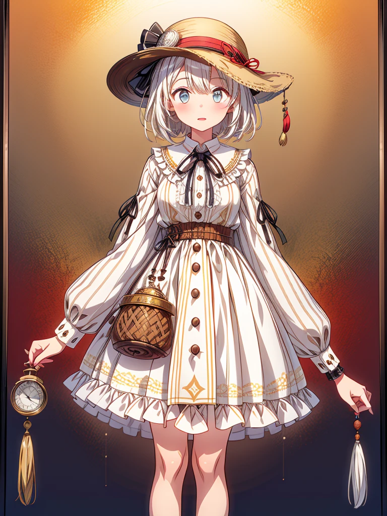 (((1girl)))、highest quality、vtuber-fullbody、Milky white short hair、Masterpiece、Official Art、The best composition、Sherlock Holmes costumes、Brown and dark brown checked herringbone hat、A poncho with the same pattern as the hat、White shirt and shorts with the same pattern as the hat、magnifying glass、Detective、A pocket watch hanging from his neck、Standing in front of the viewer、
