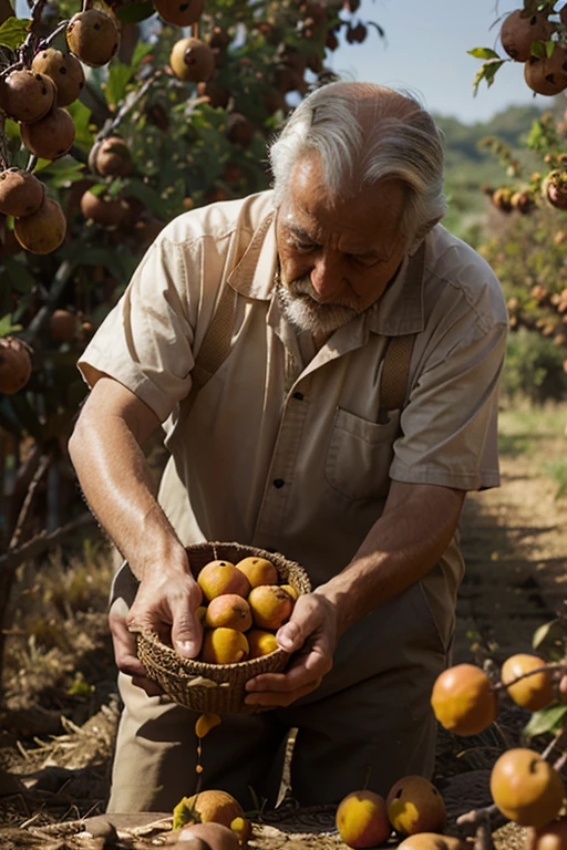 Apricot kernel harvesting scene,An old man harvesting apricot kernels