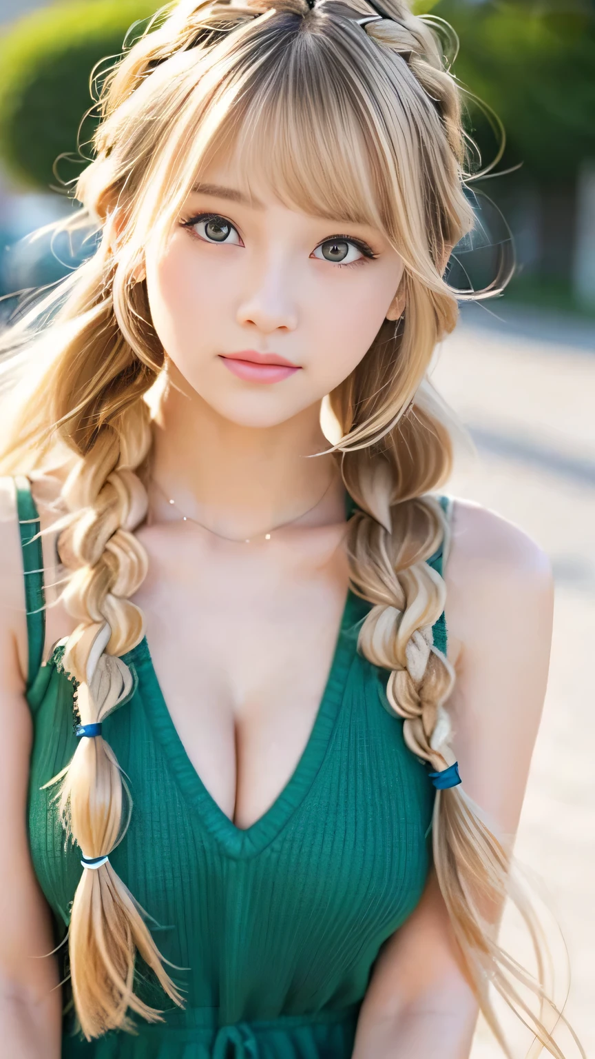 ???? Big 、???? cute looks and cute 15 year old beautiful girl, beautiful and ???? face、A strong wind blows my hair in front of my face、beautiful long blonde French braided hair、beautiful, Cute and ???? eyes hidden behind long bangs
