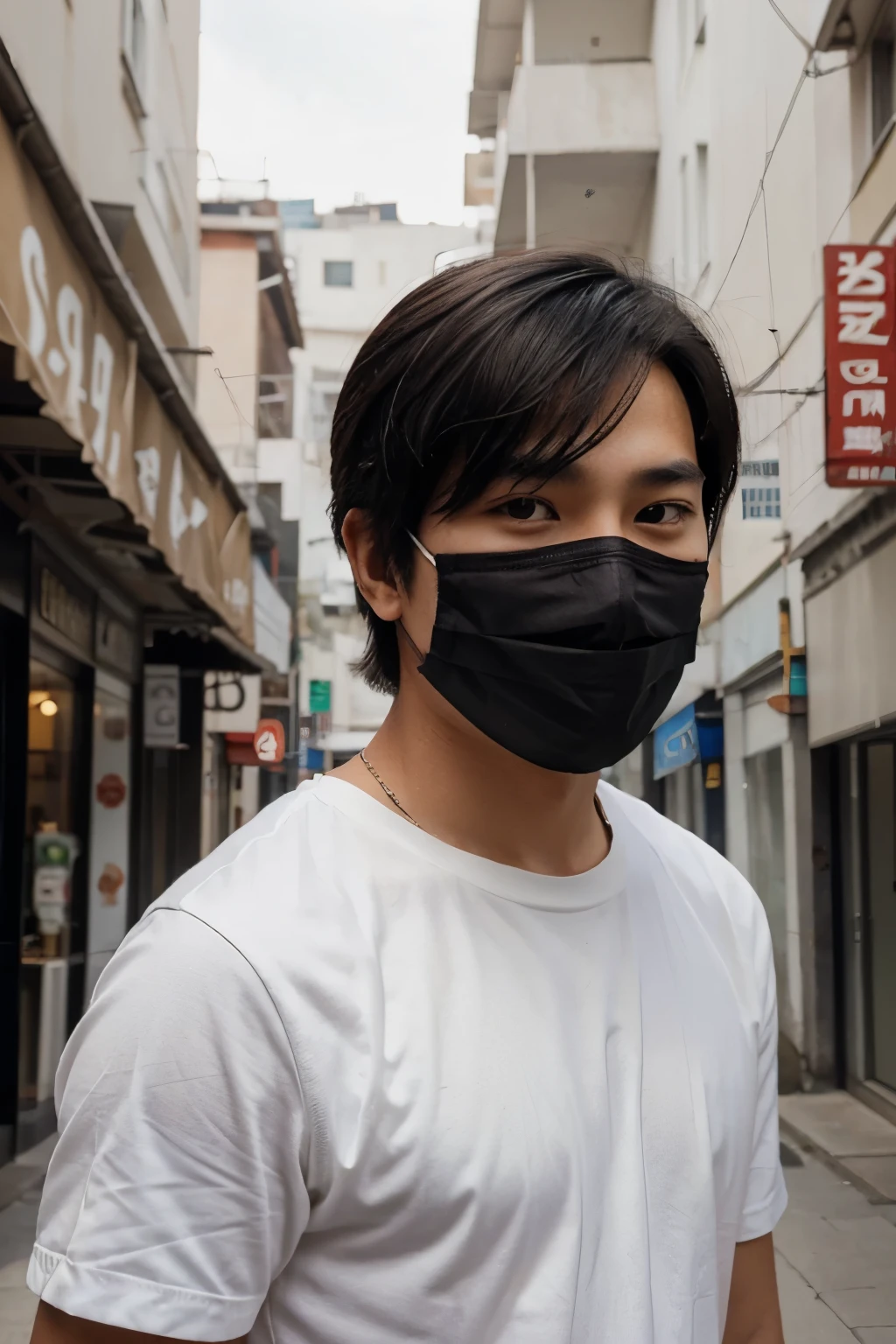 Asian man in military clothes with the face covered