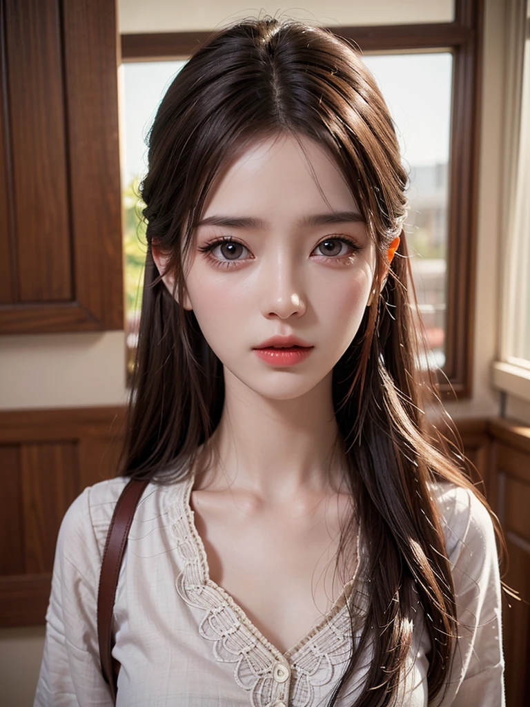 (1 girl,day view),(illustration),(pretty,very long hair),(best quality,Super fine details),(romantic,colorful)，Symmetrical charming eyes, cry， indoors,white skin, 