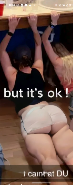 there is a woman laying on the floor with her legs up, her back is to us, booty shorts, exposed thighs!!!, tiktok video, obviously drunk, on knees, thighs!!!!!!, she is laying on her back, passed out, leaked footage, oops, laying on her back, pawg, ots shot, exposed thighs, somewhat bent over, thighs, beautiful girl, big ass, huge ass, bbw, from behind, thick, thick thighs, wide hips, bbw, giant ass, back view, big butt, round butt, tight underwear, underwear halfway off, underwear taking off, grabbing ass, ass spilling over underwear, too thick for clothes, big ass, vpl, gigantic thick ass, not nsfw, naked, back view, laying down, no pants or shorts, huge ass ripping pants