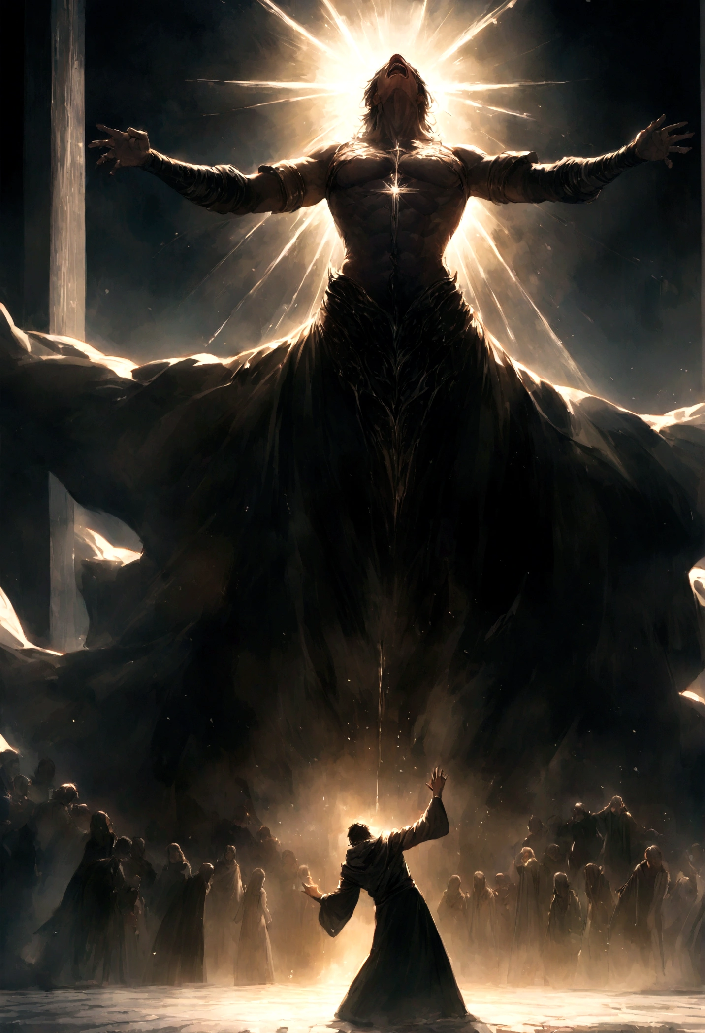 Ali responded with the strength of his faith, raising his hands to the sky, calling on God for help. A bright light appeared and surrounded Ali, pushing Zulam away. The demon screamed in pain, disappearing into the darkness.