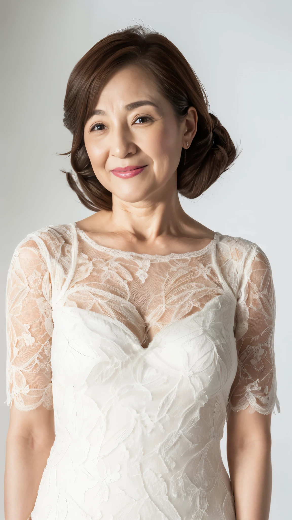 ((Face close-up)), Late Elderly, Aged face, Perfect composition, ((Fractal Art)), (((masterpiece))), 8k, Clear images, (((alone))), (((Asian Beauty))), Pure white background, Natural Hair Color, Hands behind back, Refreshing early summer outfit, Alluring, ((Elderly)), Depict lips accurately,Red lips, Flashy makeup, (((alone))), (((Perfect Anatomy))), Depicting ears correctly, Pure white background, gravure, Upright posture, smile, ((Beautiful mature woman)), highest quality, Very detailed, Realistic, Very detailed細なスキン, (Madame), (The corners of the mouth are turned up), 120 years old, Huge breasts, Mature Politician, Glamour, sexy, Pure white skin, Natural hairstyle, Comfortable clothing,