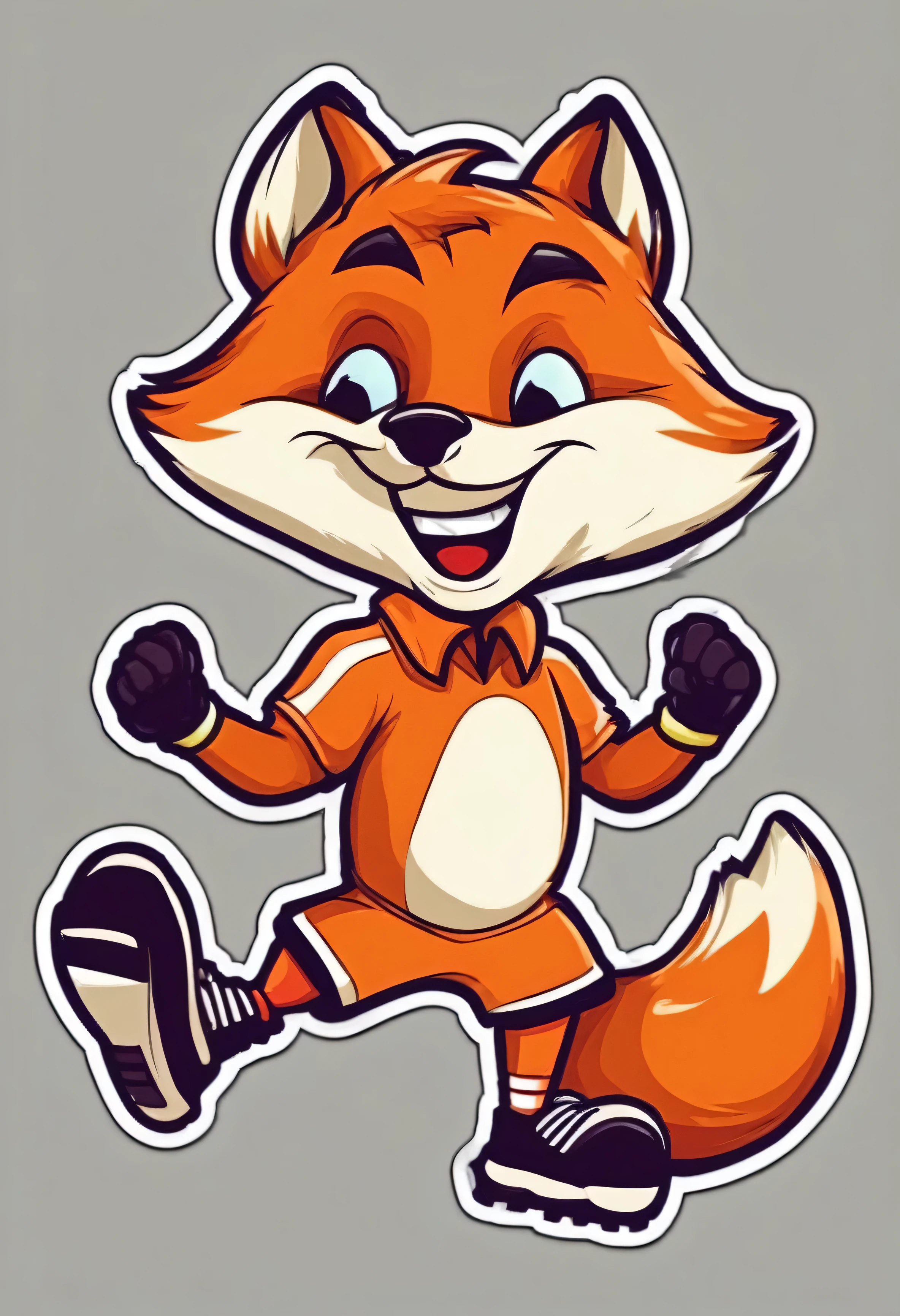 stickers character fox football player laughing and jumping with a ball in the style of Vladimir Suteev