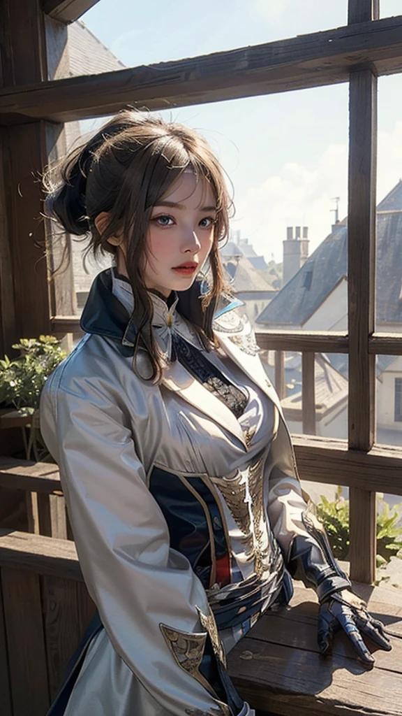 Medieval France,(18 year old knight:White surcoat and cross armor:1.5) ,Fantasy World,Realistic digital painting, Historical portraits, Iconic art, An exciting atmosphere,(highest quality, masterpiece:1.3), shape, ((Beautifully detailed face)), beautifully detailed skin, Intricate details, Very detailed, Best image quality in 8K, (Small breasts), ,Baby Face,(Detailed Hair,Bobcut:2.0,Black Hair),Detailed lips,Open your mouth,blush,Embarrassing,Realistic Face,Realistic Skin,(Vibrant Skin,Moisturized Skin:1.2),Vivid lips,Lip gloss,A seductive look