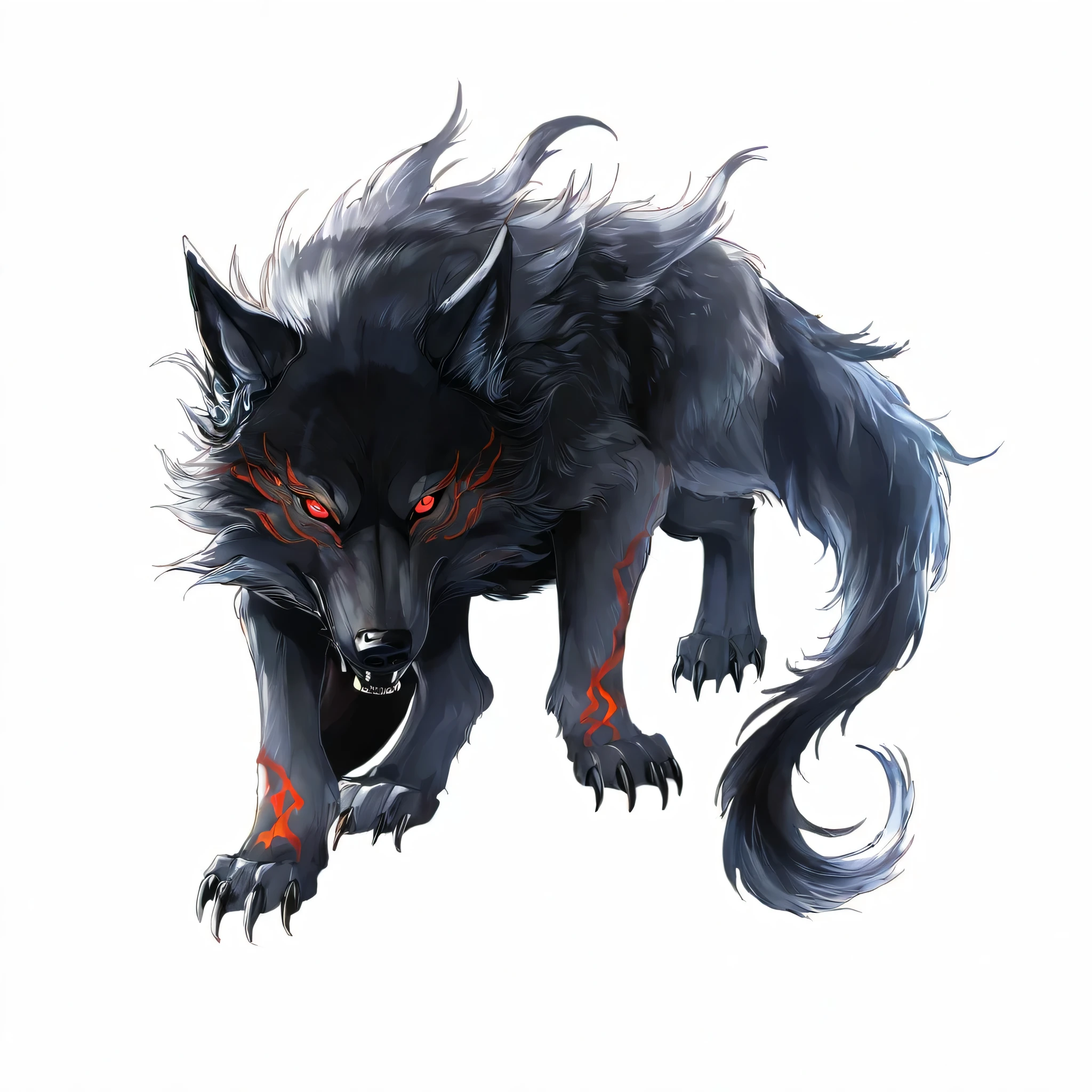 A wolf with red eyes，The background is black, Fenrir, red eyes, red eyes, Talk about wolf, wolf in hell, Anthropomorphic wolf, He has yellow wolf eyes, The eyes glow, Nine Tails, author：Kano&#39;s Travels, Ruthless Wolf, Werewolf?, werewolf”