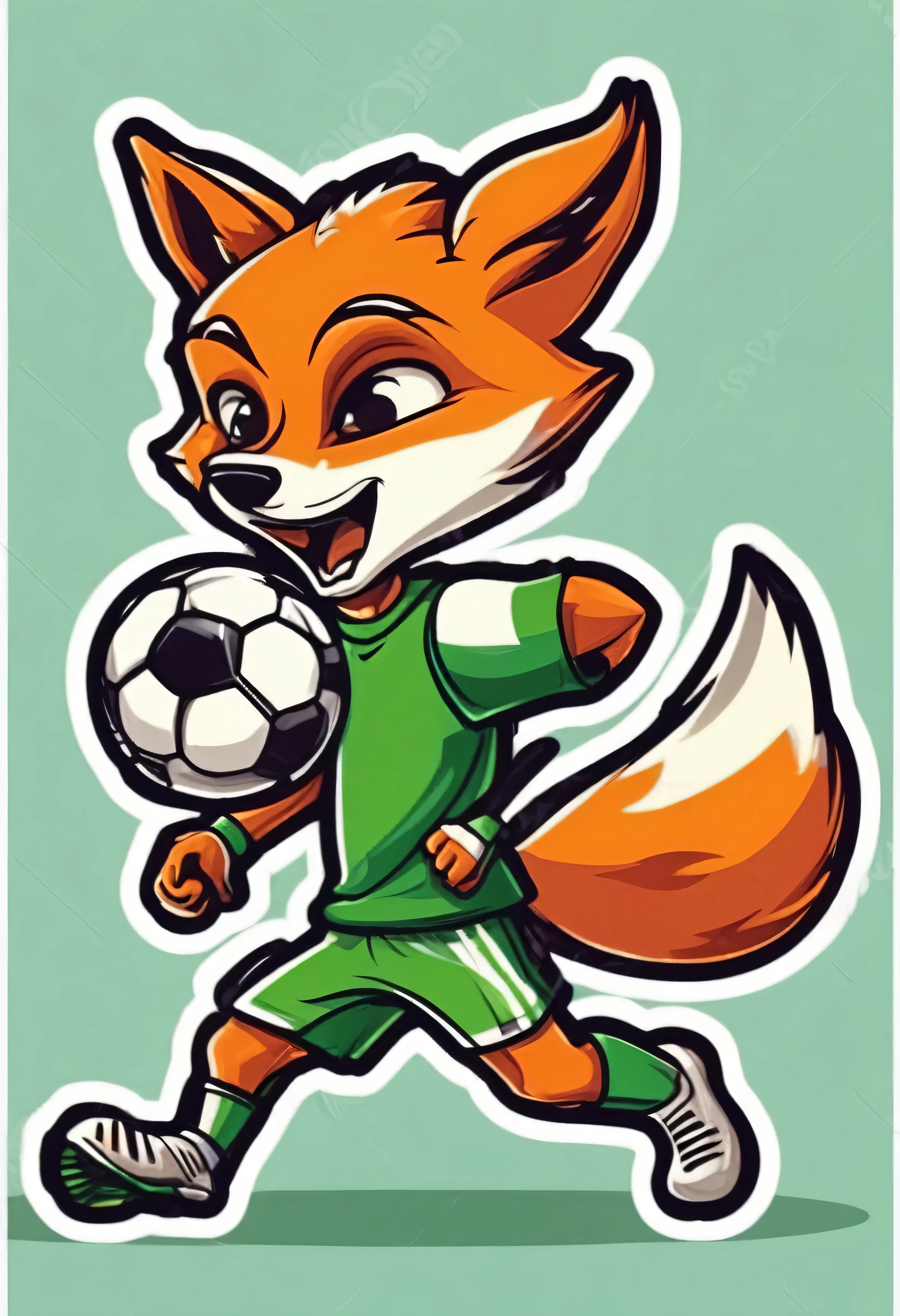 stickers character fox football player scores a goal in the style of Vladimir Suteev