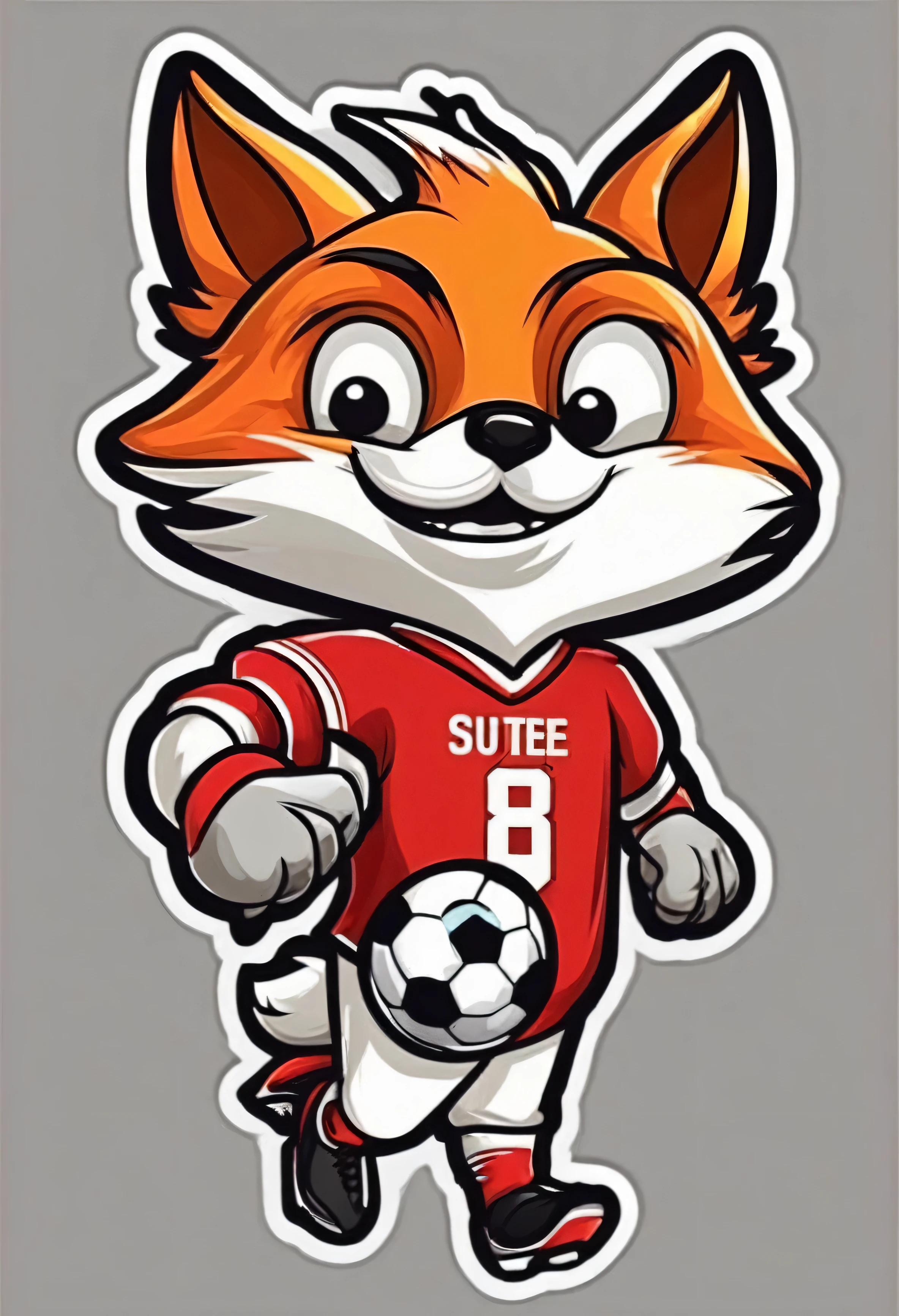 stickers character fox football player scores a goal in the style of Vladimir Suteev