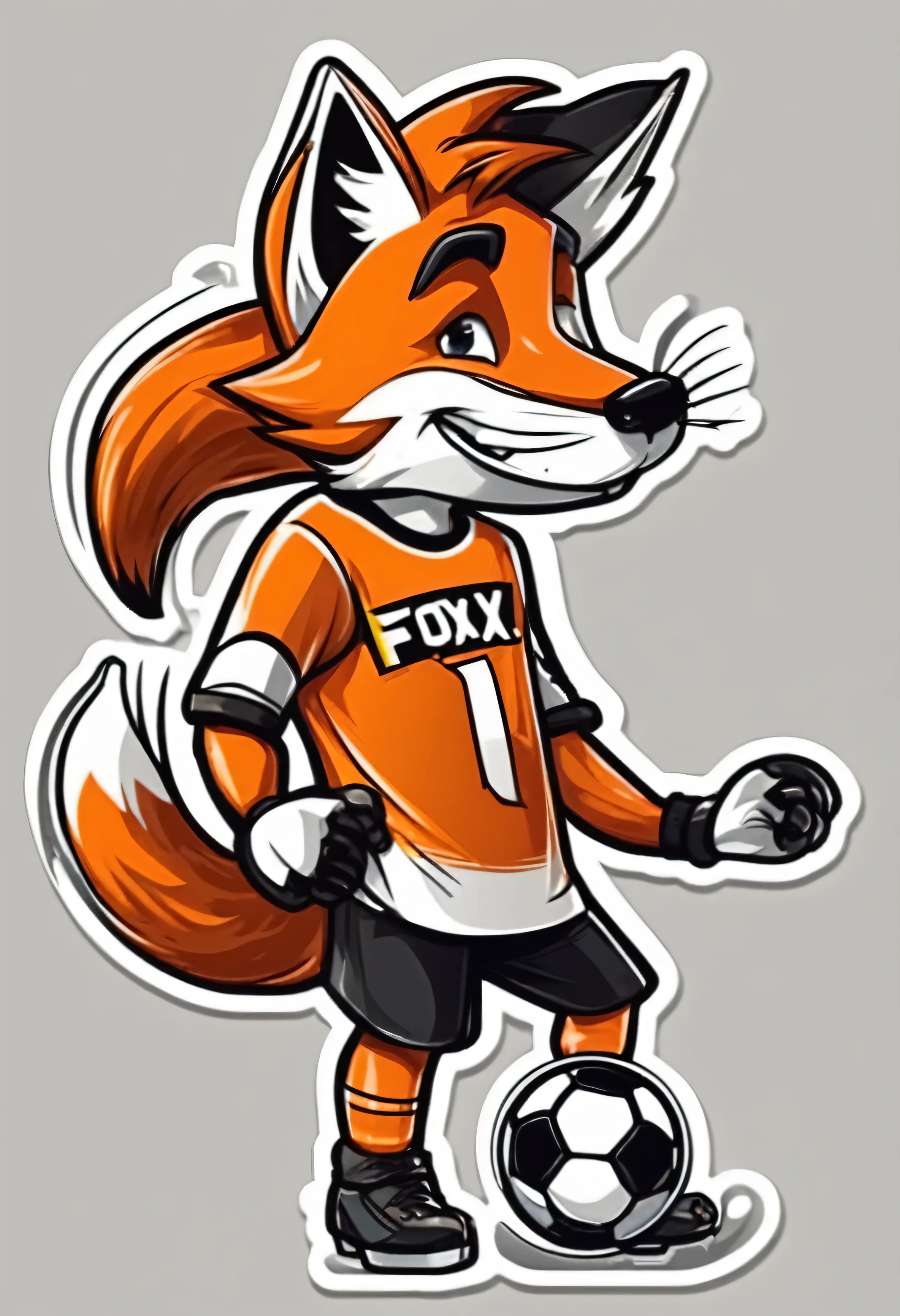 stickers character fox football player scores a goal in the style of Vladimir Suteev