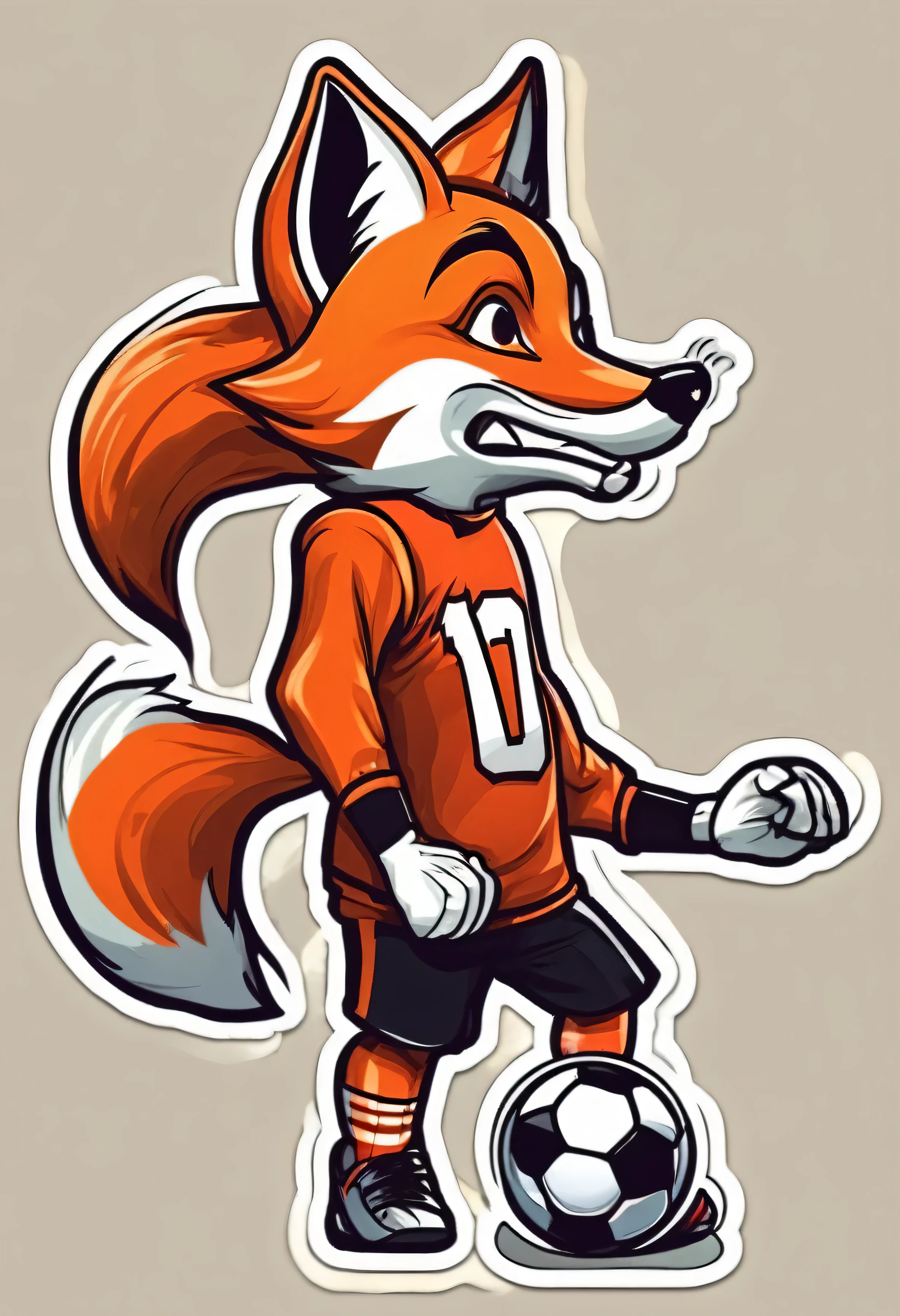 stickers character fox football player kicks the ball hard in the style of Vladimir Suteev