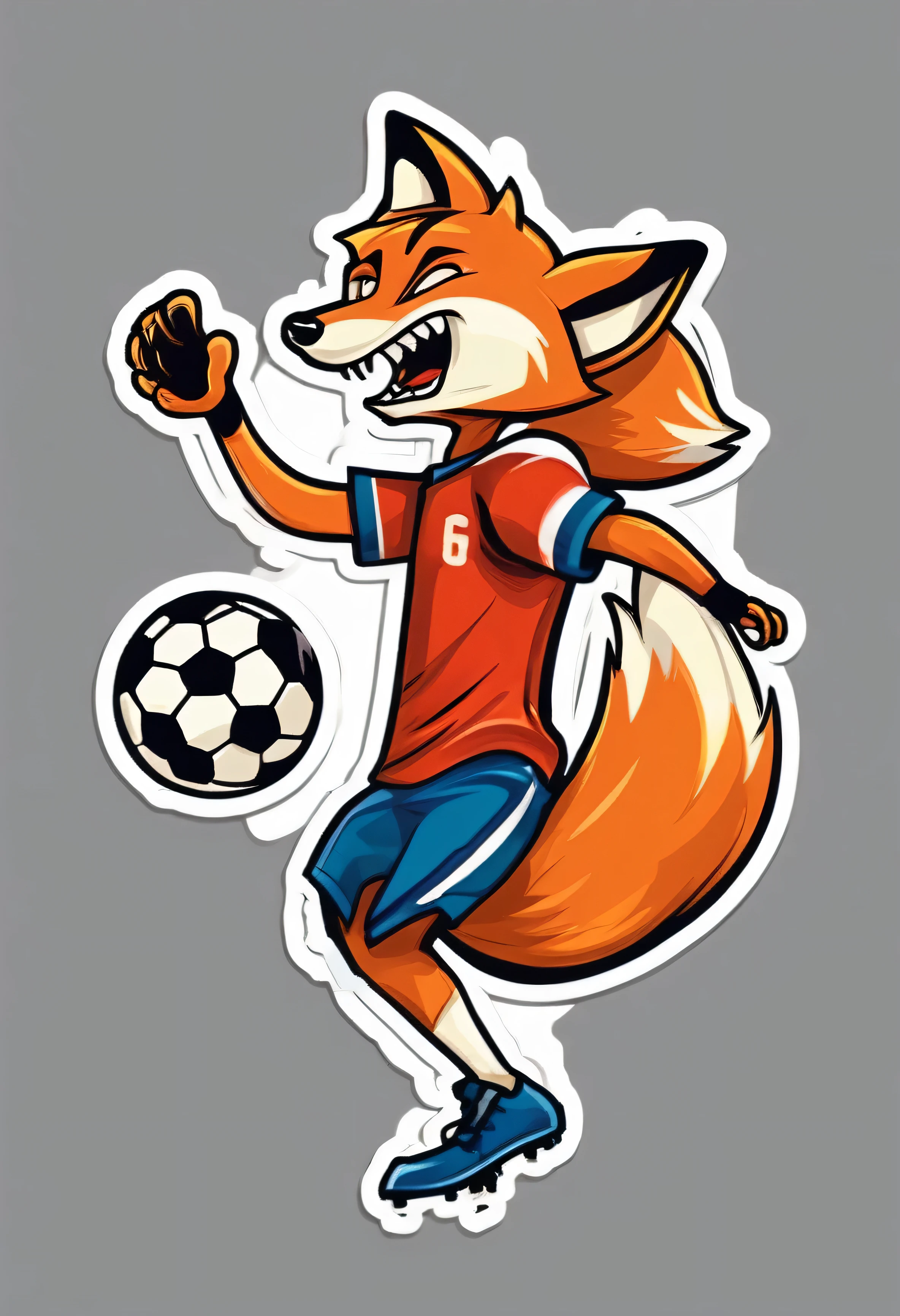 stickers character fox football player kicks the ball hard in the style of Vladimir Suteev