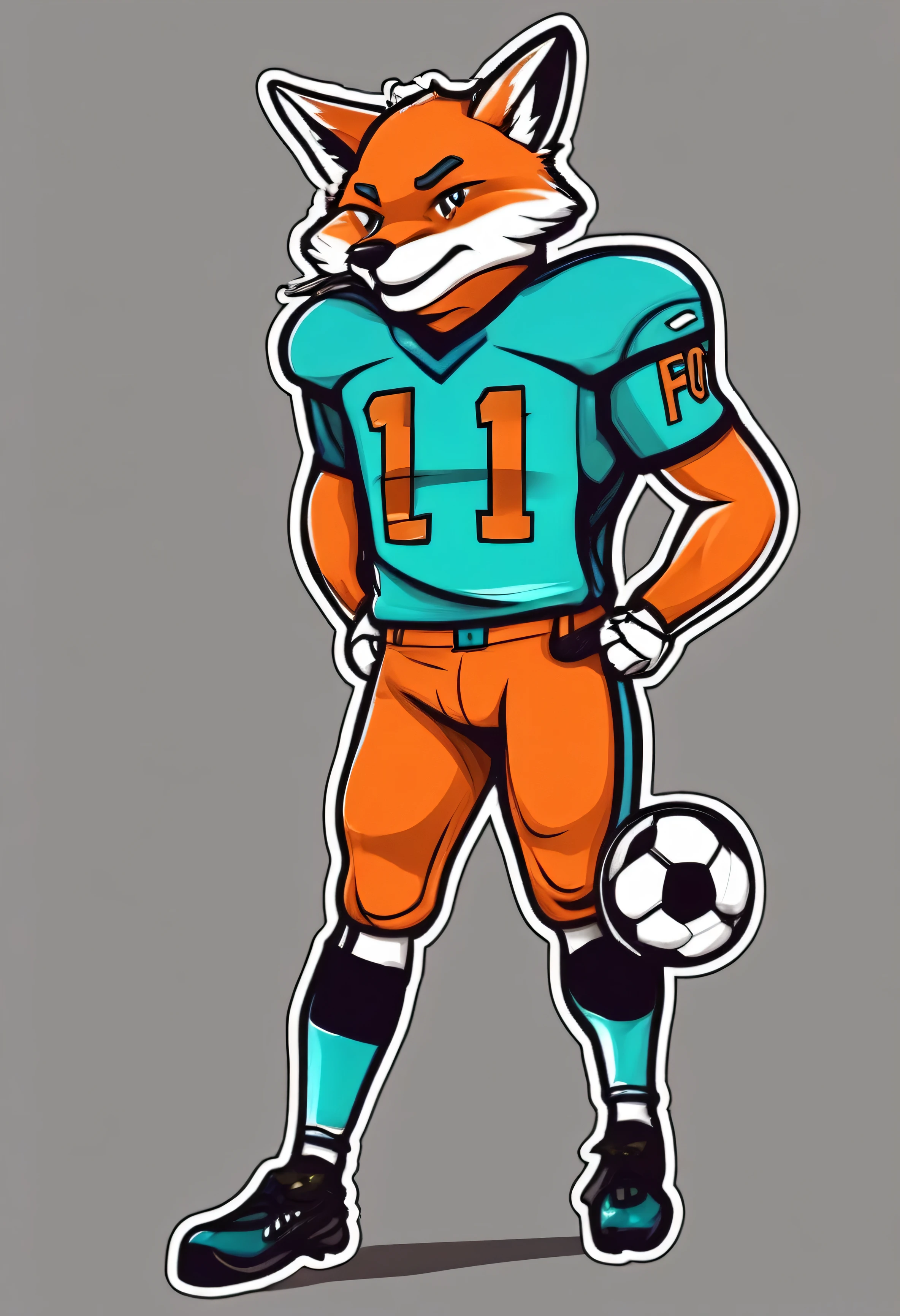 stickers character fox football player is embarrassed in the style of Vladimir Suteev