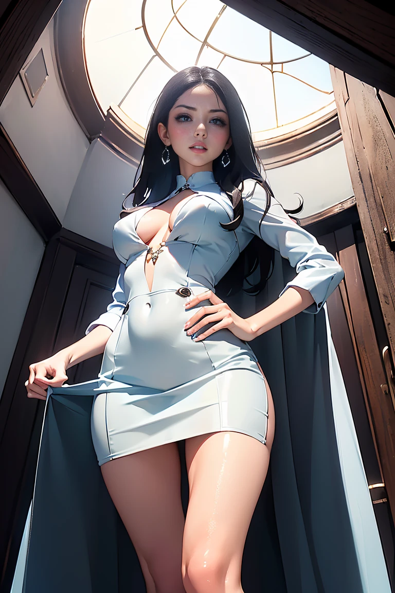 women 3 . light blue eyes blue lips long black hair   .  brand new skirt. yellow tulle   .burgundy cape .  tall athletic body slim waist medium breasts medium buttocks  .in a millionaire room 