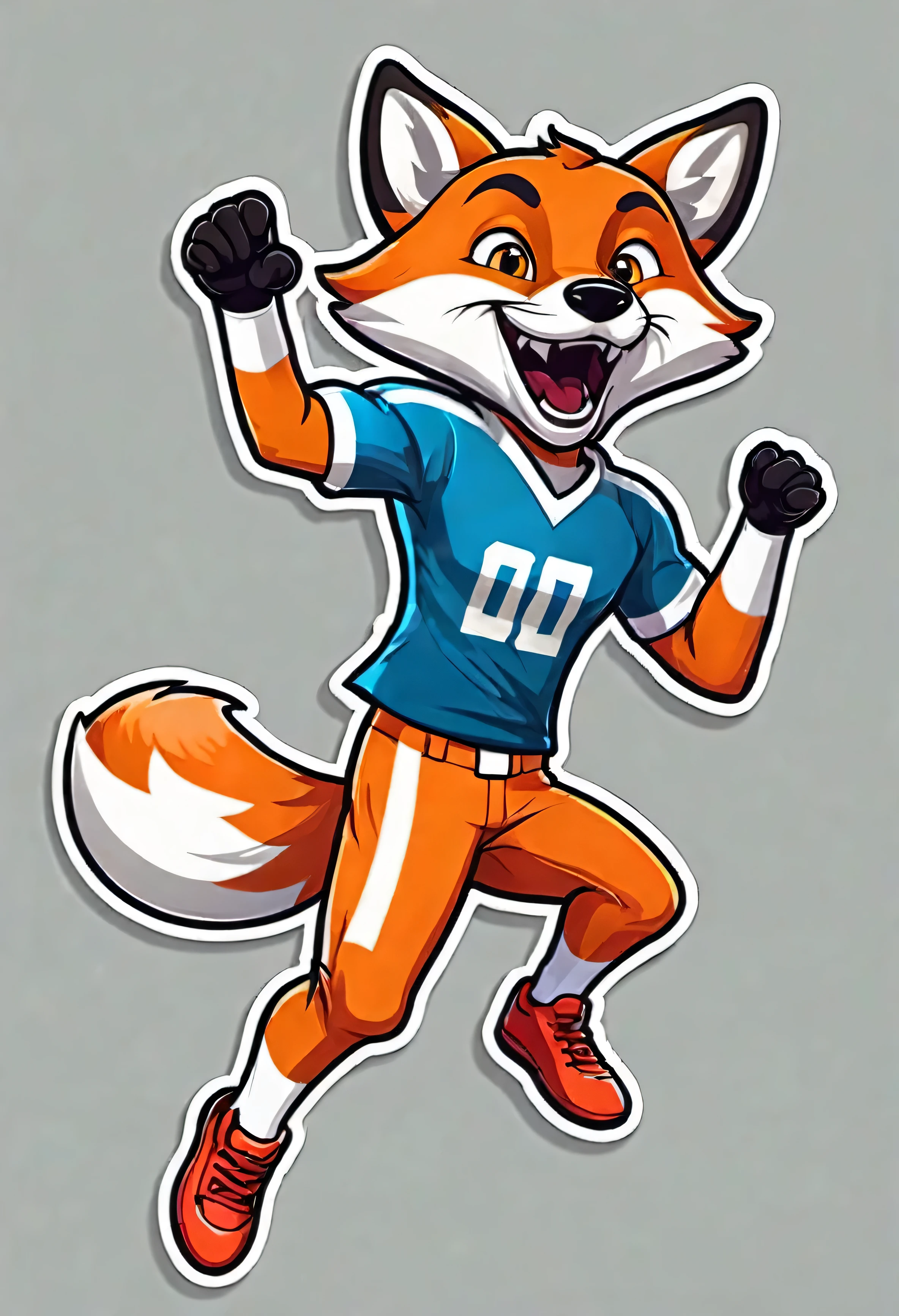 stickers character stern fox football player jumping for joy in the style of Vladimir Suteev