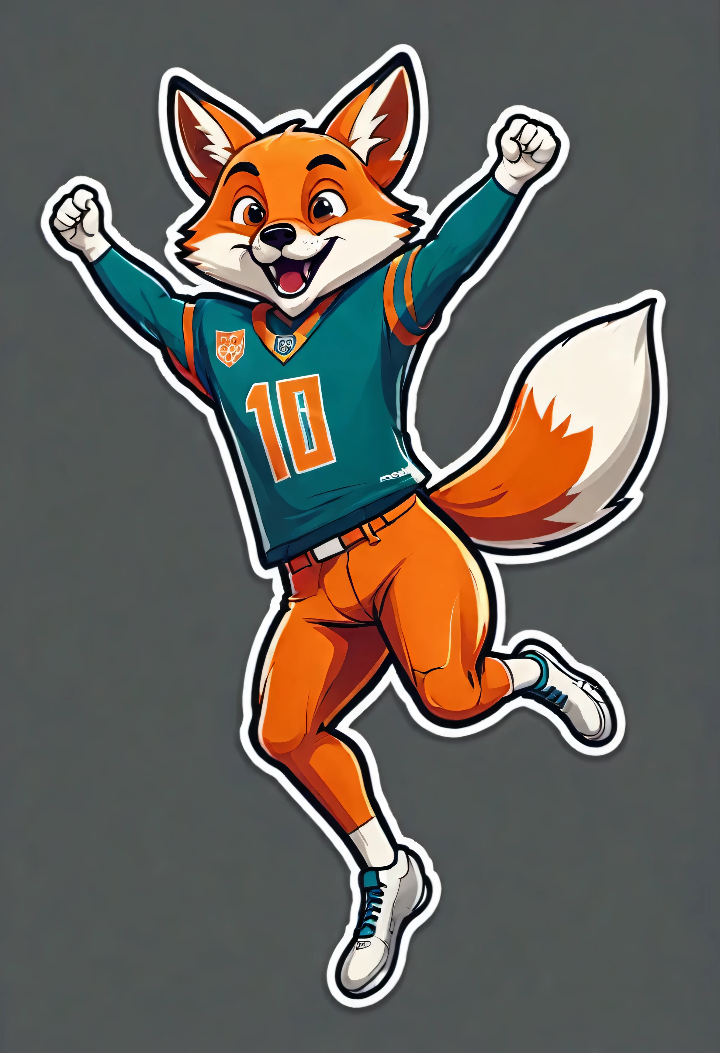 stickers character stern fox football player jumping for joy in the style of Vladimir Suteev