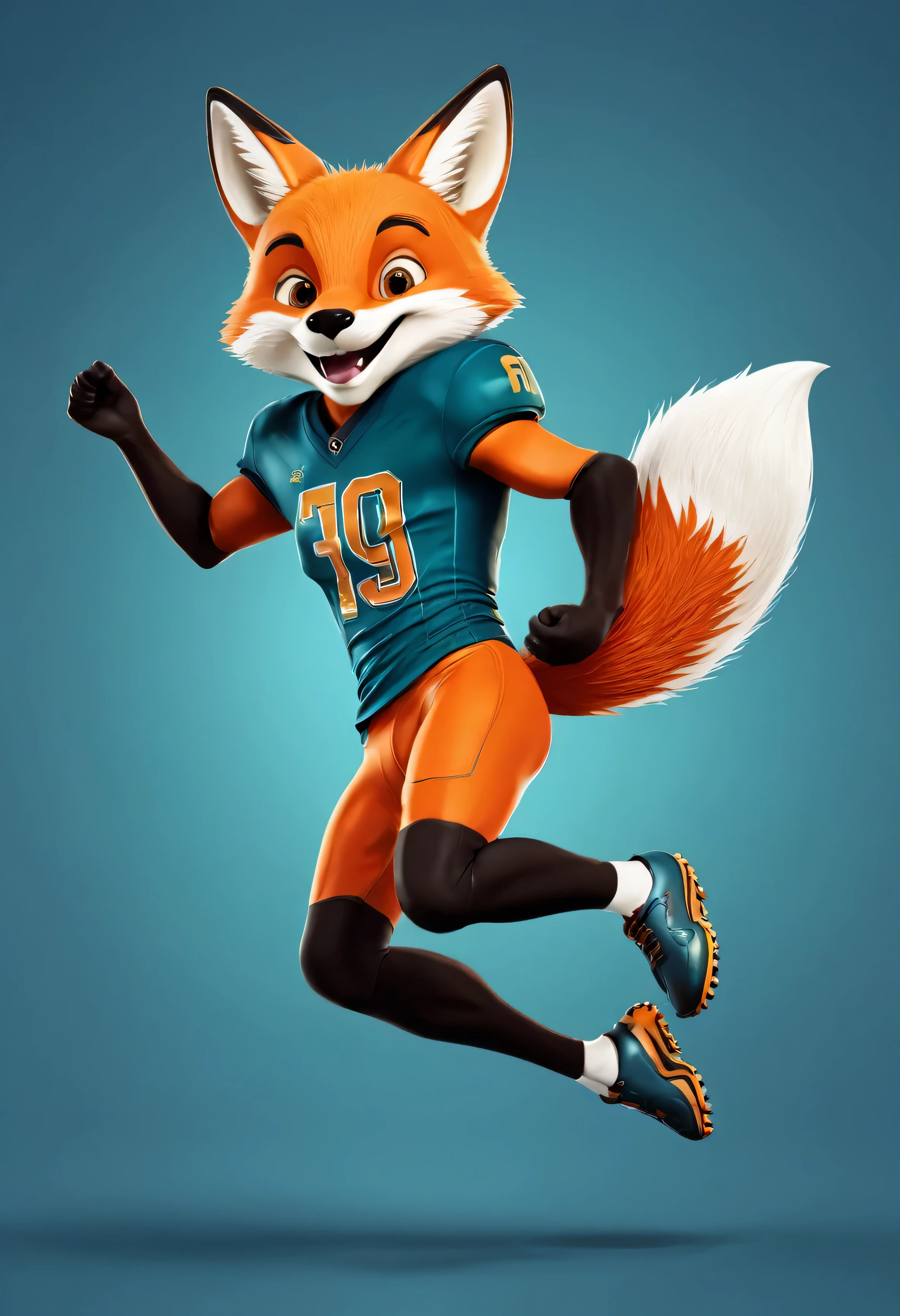stickers character stern fox football player jumping for joy in the style of Vladimir Suteev