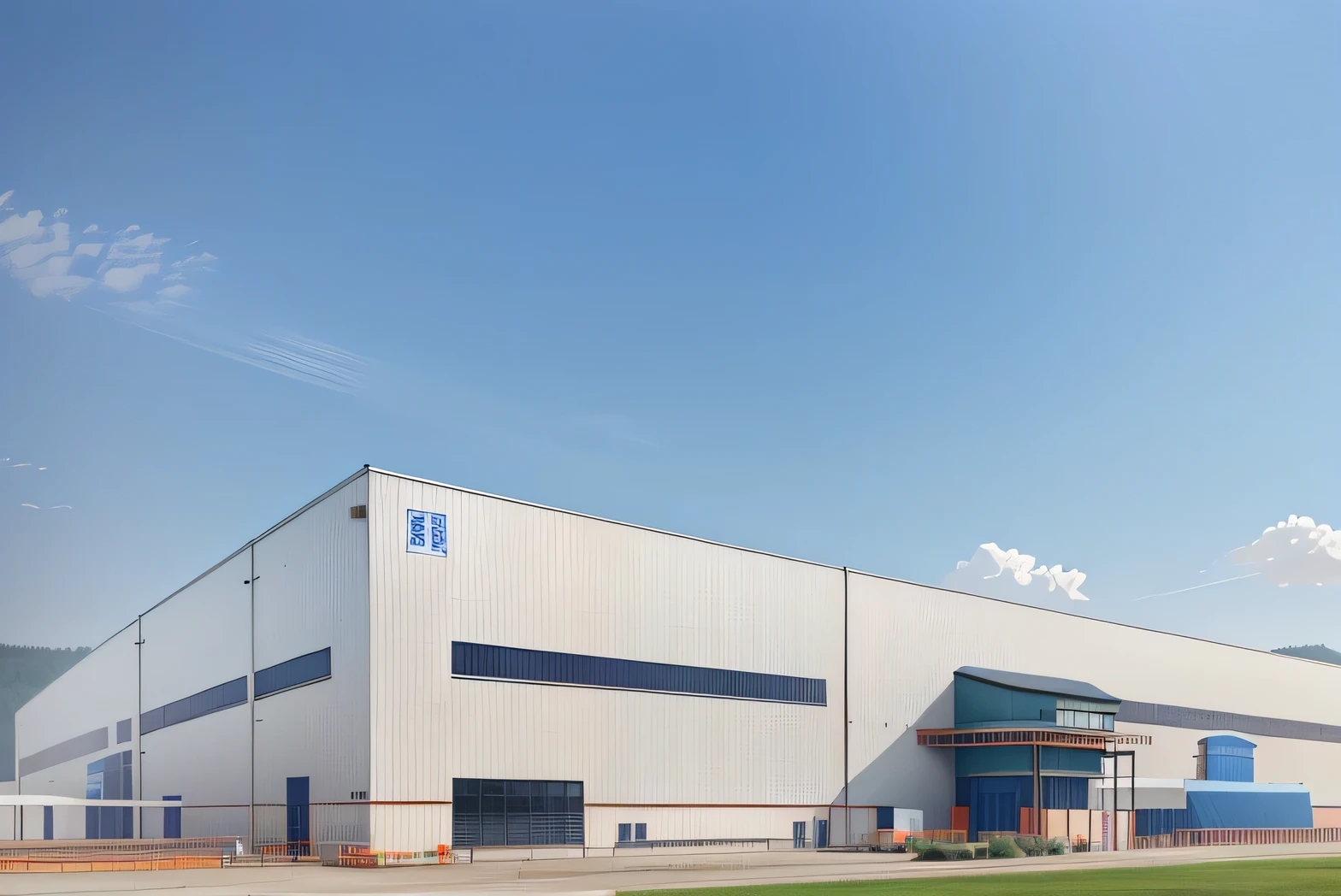 There is a building, introduction factory photo, factory, detailed factory, Exterior wide angle shot, factory background, outdoor filming, Taoism, Building exterior, industrial factory, 2022 wide angle exterior, jinyiwei, full building, View from the ground, storehouse, Panorama, Lure