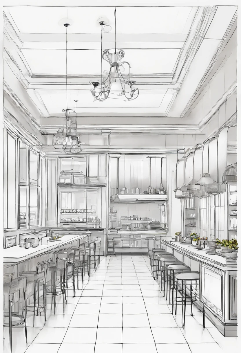 "Por favor, generates a sketch of a restaurant using simple lines. The sketch should include the following areas:Cash area: cerca de la entrada principal.Cocina: adjacent to checkout area for easy communication and workflow.two bathrooms: separated by gender and located in a place accessible to customers, pero alejados de la cocina.Asientos para los clientes: organizados de manera eficiente para maximizar el espacio disponible.I would like the sketch to be clear and easy to understand, with areas appropriately labeled."