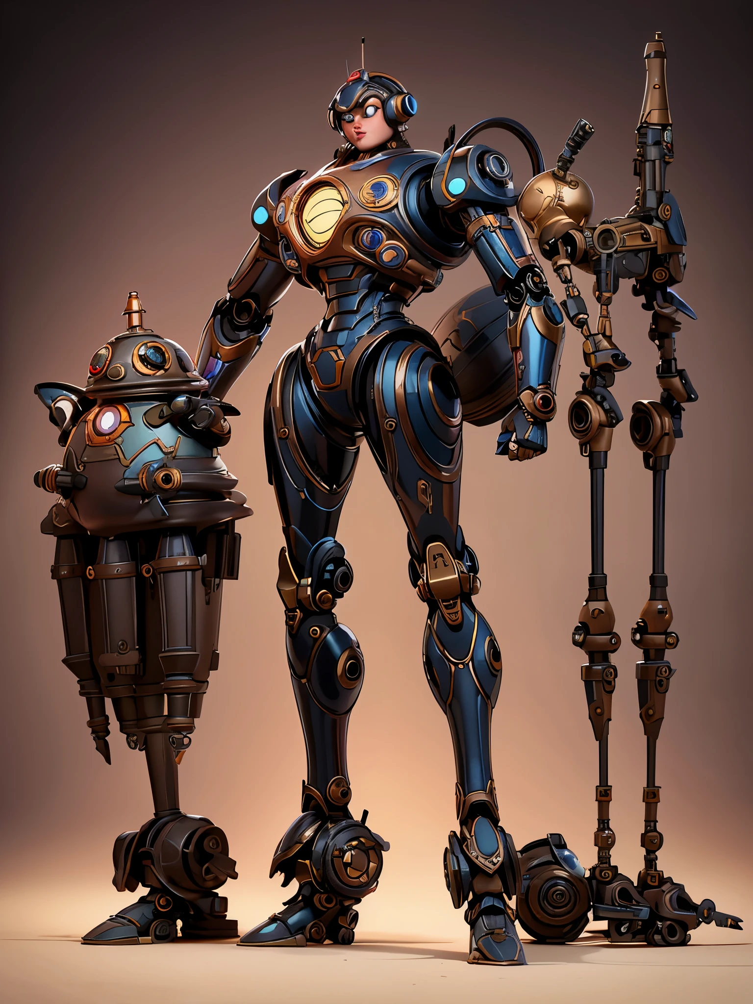 by Michael Parkes and Diego Rivera, (retro futurism , digital art but extremely beautiful:1.4),there is a robot that is standing in front of a restaurant lobby, inspired by Brian Despain, steampunk robot, steampunk automaton, by Brian Despain, pit droid, alejandro burdisio art, beautiful robot character design, android jones and rhads, robot factory, high quality steampunk art, cute elaborate epic robot, robot concept art, a still life of a robot
