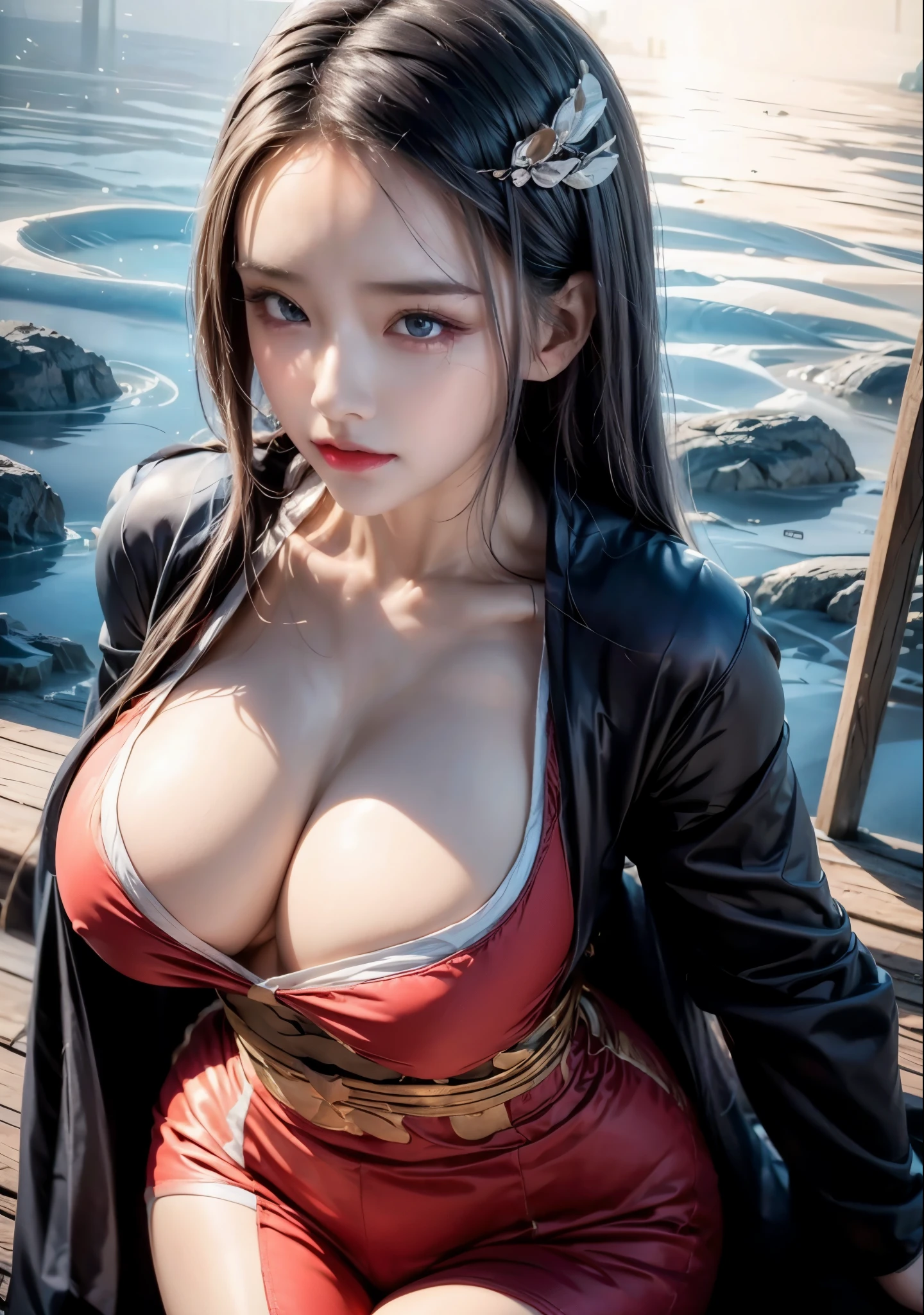 realistic, 1gril, per HD, 12k, wearing Allstars shoes, slim body, rather big body, six pack body, big round breasts, no clothes, beautiful breasts, looking at the camera, sitting on the sofa, long black hair, facial details, detailed person, body details, clothing details, hair details, body details, body details, breast details, vagina details, clothes, eye details, sweat details, water details, pose (knees bent and legs wide apart) whole body