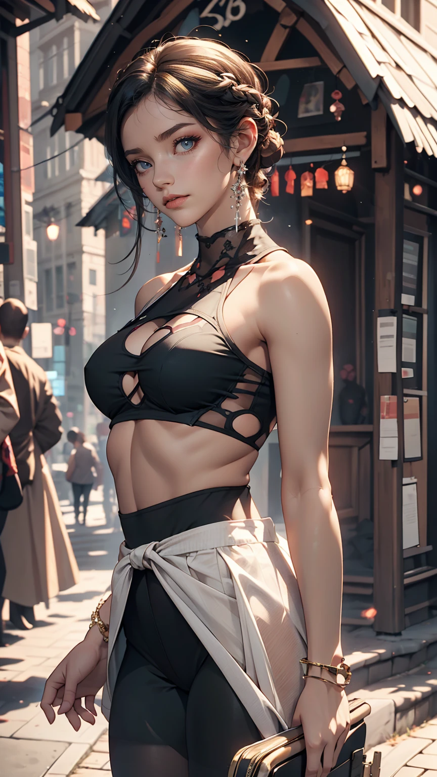 24-year-old female、Sheer front cut-out((front cutout))Wear tops、Wear low rise leggings、smile、View your viewers