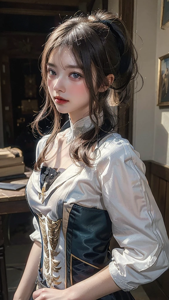 Medieval France,(18 year old knight:White surcoat and cross armor:1.5,Beautiful Armor,Open-chested,sexy,Baby Face),((Bobcut:2.0,Black Hair,Detailed Hair)) ,Fantasy World,A world of swords and magic,Castle,balcony,Realistic digital painting, Historical portraits, Iconic art, An exciting atmosphere,(highest quality, masterpiece:1.3), shape, ((Beautifully detailed face)), beautifully detailed skin, Intricate details, Very detailed, Best image quality in 8K, (Small breasts), ,Detailed lips,Open your mouth,blush,Embarrassing,Realistic Face,Realistic Skin,(Vibrant Skin,Moisturized Skin:1.2),Vivid lips,Lip gloss,A seductive look