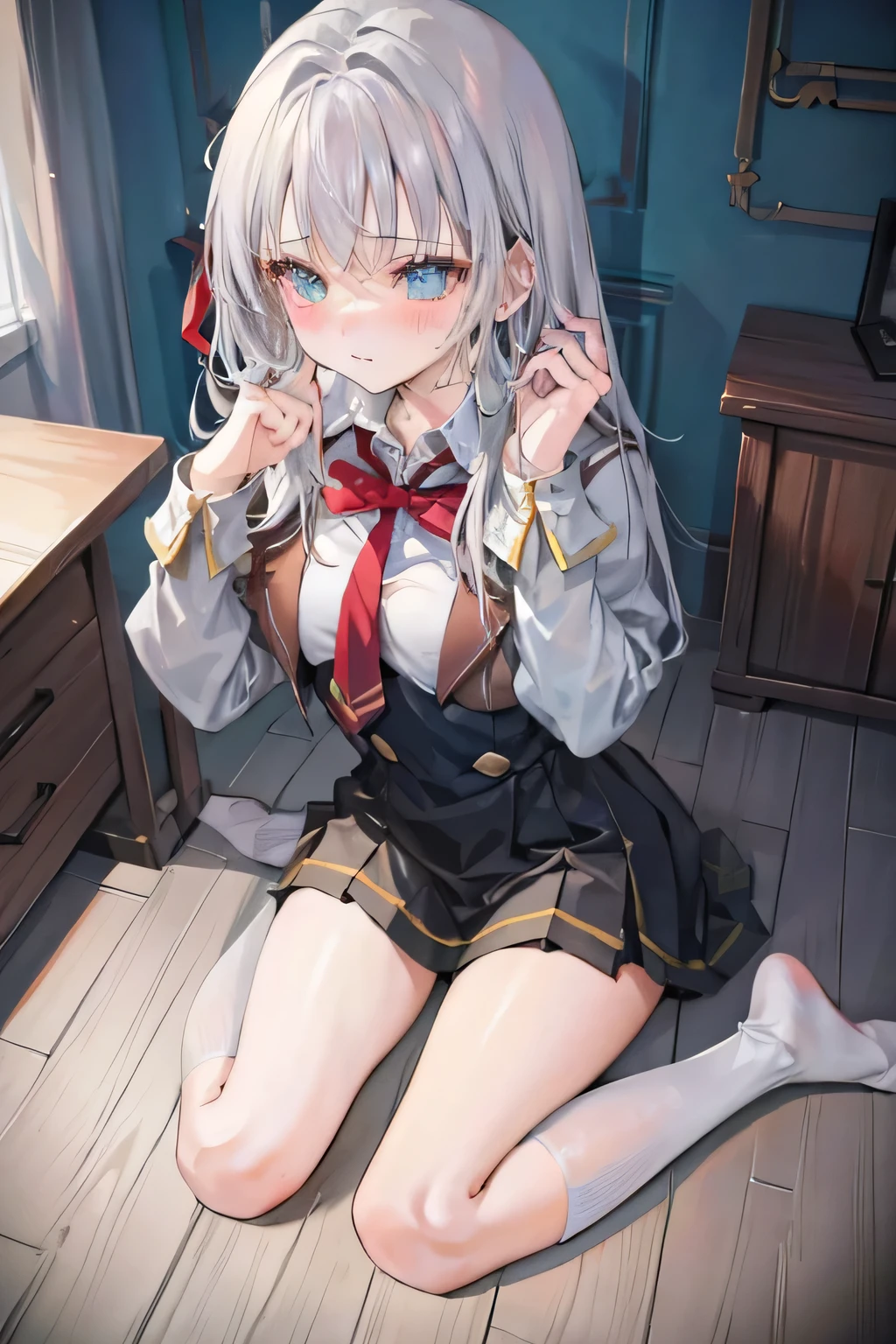 One Girl uniform Silver Hair Long socks