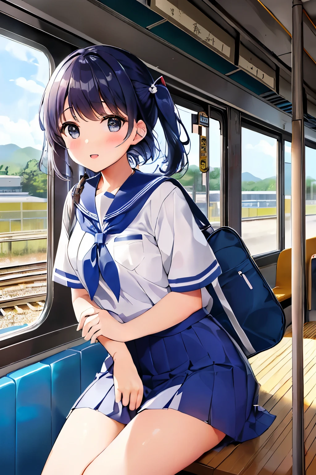 (masterpiece), (best quality), (ultra-detailed), photorealistic, (best illustration), (an extremely delicate and beautiful), Multiple girls、Japanese、、White sailor uniform for junior high school、Short sleeve、Navy blue mini skirt、White knee-high socks、Black leather shoes、Have a travel bag、Laughing happily、School trip、Station platform、Shinkansen background、City station background、Never to return　Carrying on memories of classmates　If we lean our shoulders together the bell will ring　Platform lalala... the train is going　The train travels all the way　Our young people come all the way　School trip, unfold the map　The town I dreamed of with my camera　I&#39;ll remember the photo I took　The train keeps going, la la la...　The train continues on its way　We are young and single-minded　School trip to the foggy port　The lakeside lodge is full of memories　If you shake my hand, I&#39;ll follow you　A flock of little birds, la la la... the train goes　The train is leaving. Goodbye.　Goodbye to our youth　School trip