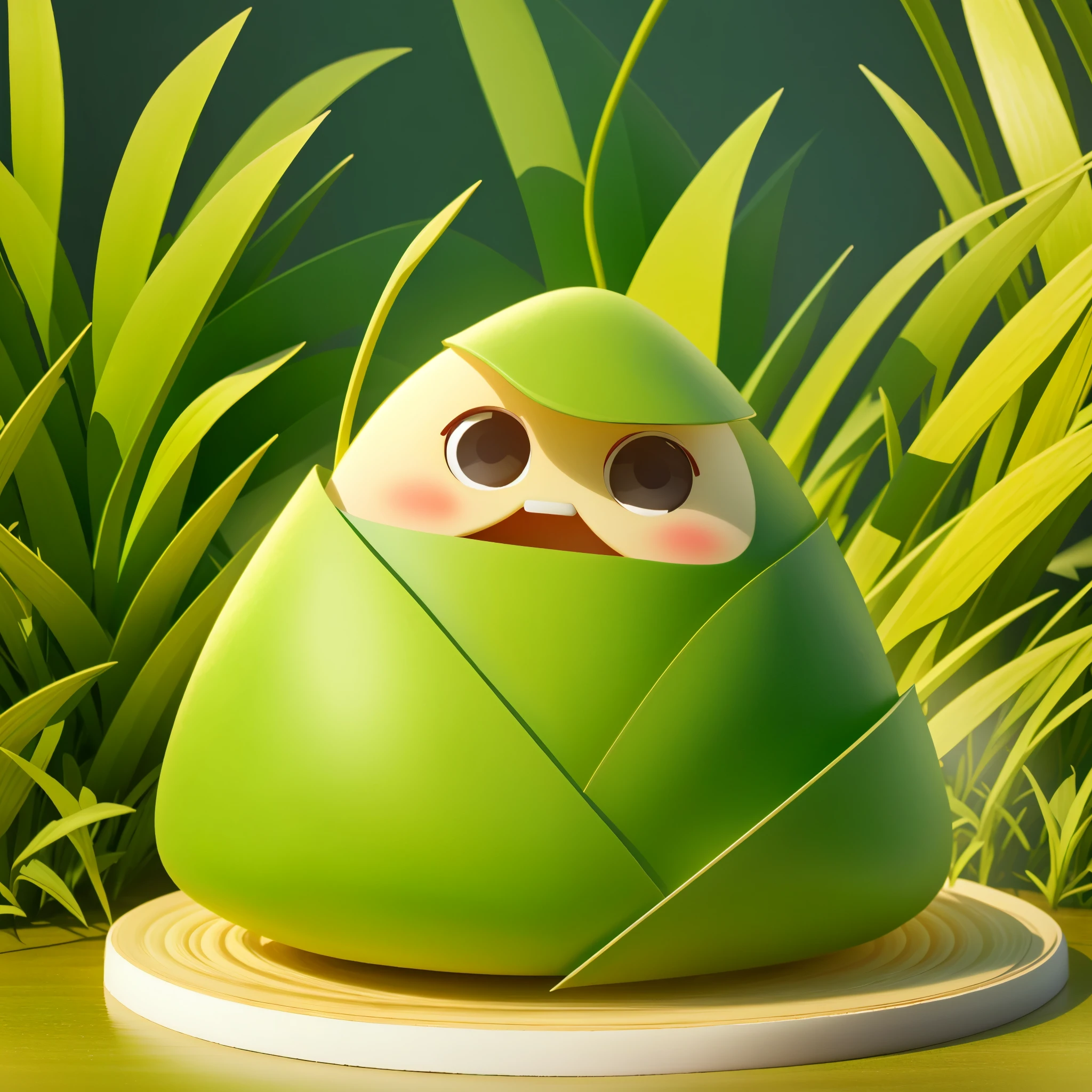 a triangular green rice dumpling, different expressions,pop matt blind box toy, front view, clean background, natural light, ray tracing, 3d Rendering, C4D, Octane Rendering, Best Quality, 8K, Ultra High Detail