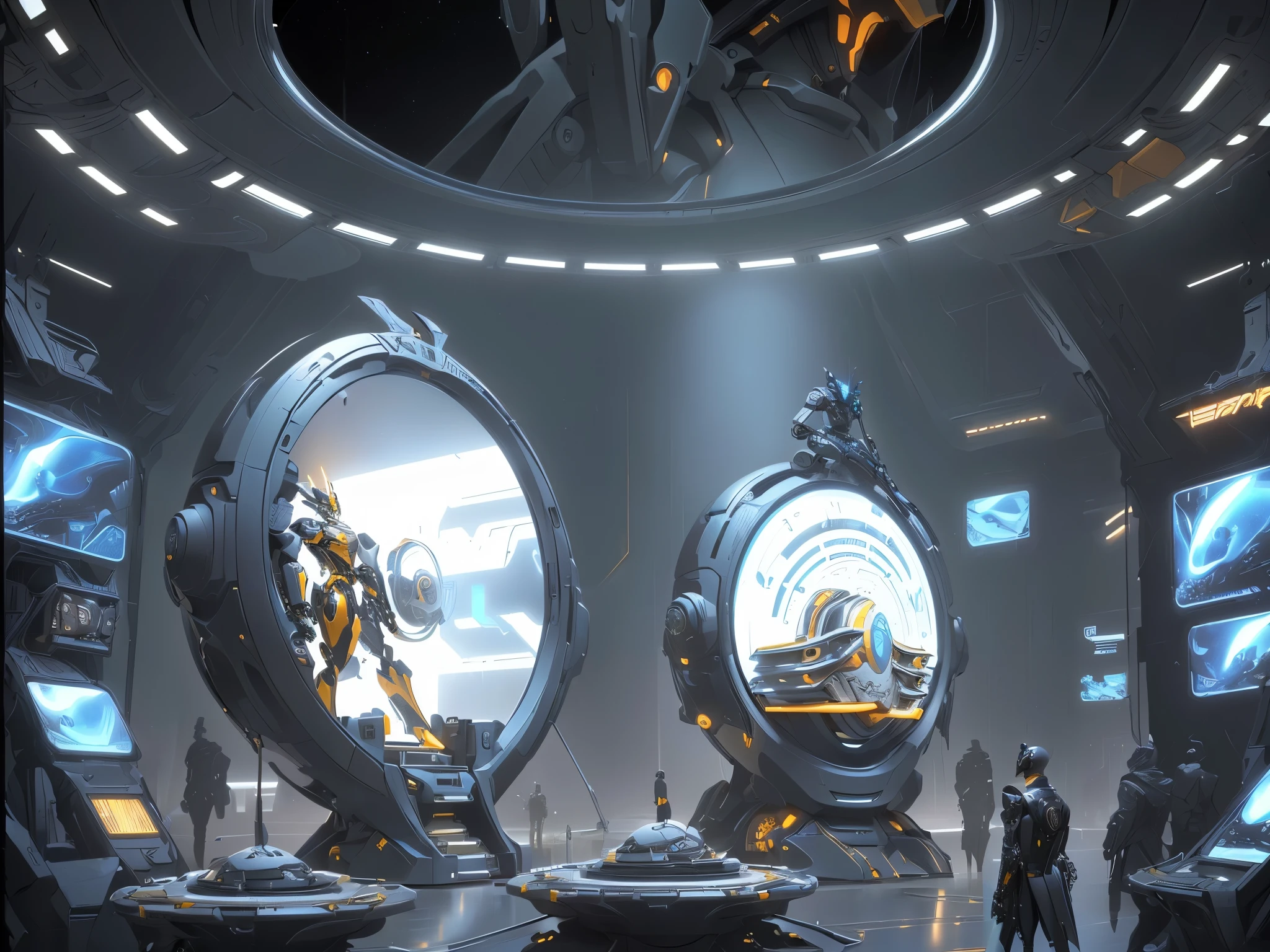  create a feast for the eyes at every turn. there is a robot that is standing in front of a wall Diego Rivers artwork, in the art style of Michael Parkes, detailed illustration, Michael Parkes and Diego Rivers. concept art, dark cyberpunk illustration