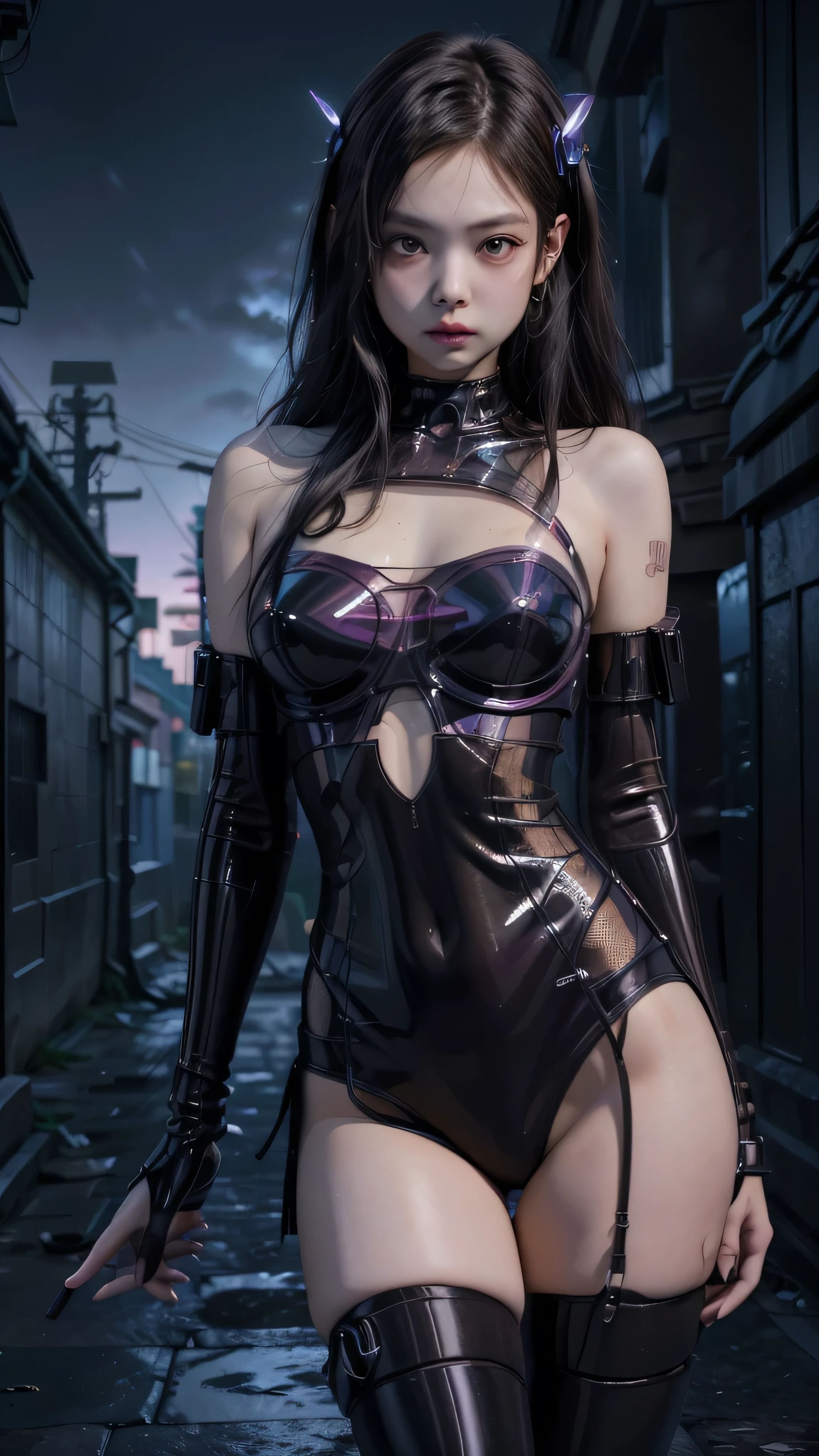  (La mejor calidad,A high resolution,Ultra - detallado,actual),Jennie con un miniskirt rosado, top plastic amarillo, (background alley walls big stones cyberpunk night :1.4), (Jennie rosa negro V2.1), More detailed 8K.motor irreal:1.4,HD,La mejor calidad:1.4, fotorrealista:1.4, textura de la piel:1.4, obra maestra:1.8,obra maestra, mejor calidad,objeto Objeto], (rasgos faciales detallados:1.3),(Las proporciones correctas),(ojos perfectos y detallados),  (pose vaquero), ,( ciberpunk 2.1), (estilo kawaii  vestuario :1.4), (mostrando panties lingerie rojo :1.4), (fondo estilo kawaii :1.4), (alley background tokyo cyberpunk night :1.4), (dedos detailed), (Jennie Kim:1.4), (obra maestra:1.3), ((Mejor calidad:1.3),16k, (vestuario plastic transparent :1.4) 