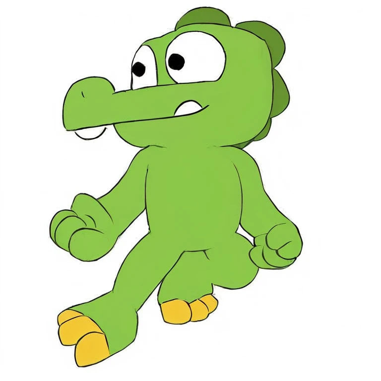 una caricatura de un cocodrilo verde con una gran sonrisa en su rostro, Anthropomorphic crocodile, pantanoso, antropomorfa, orfa, tortuga antropomorfa humanoid, cocodrilo antropomorfa haz un estilo de spiderman across spider-verse