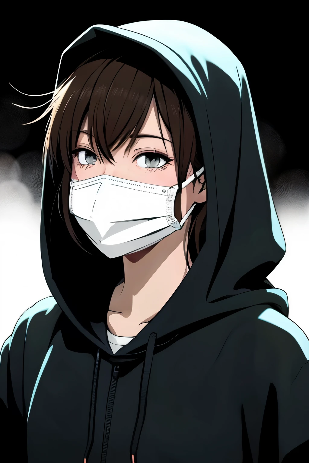 anime cartoon character with black hood and mask