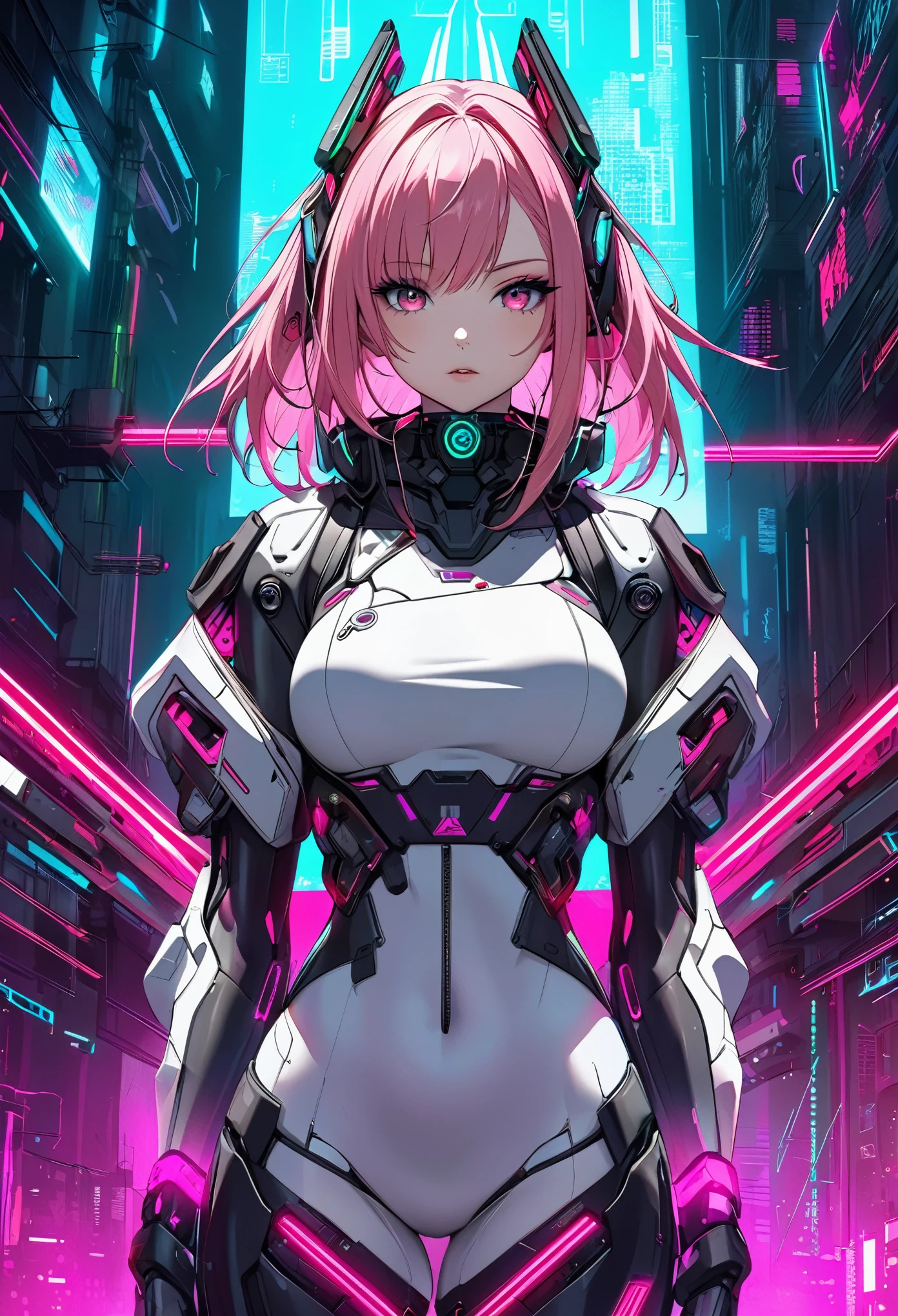 Pink haired anime girl in front of a neon background, cyberpunk anime girl, best anime 4k konachan wallpaper, digital cyberpunk anime art, anime cyberpunk art, digital cyberpunk - anime art, female cyberpunk anime girl, cyberpunk anime girl mech, anime style 4 k, perfect android girl, cyberpunk anime art, modern cyberpunk anime, anime cyberpunk, nightcore